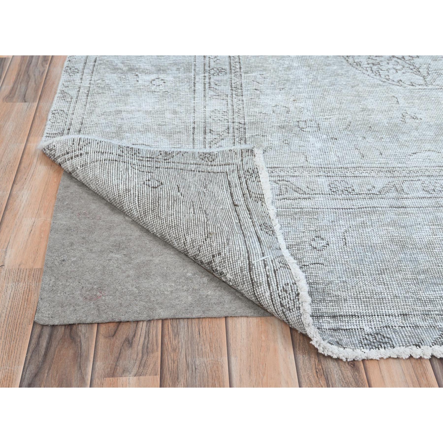 8'2"x11'2" Ivory, Hand Knotted Vintage Persian Tabriz Cropped Thin, Distressed Look Shabby Chic Worn Wool, Oriental Rug Sh81704