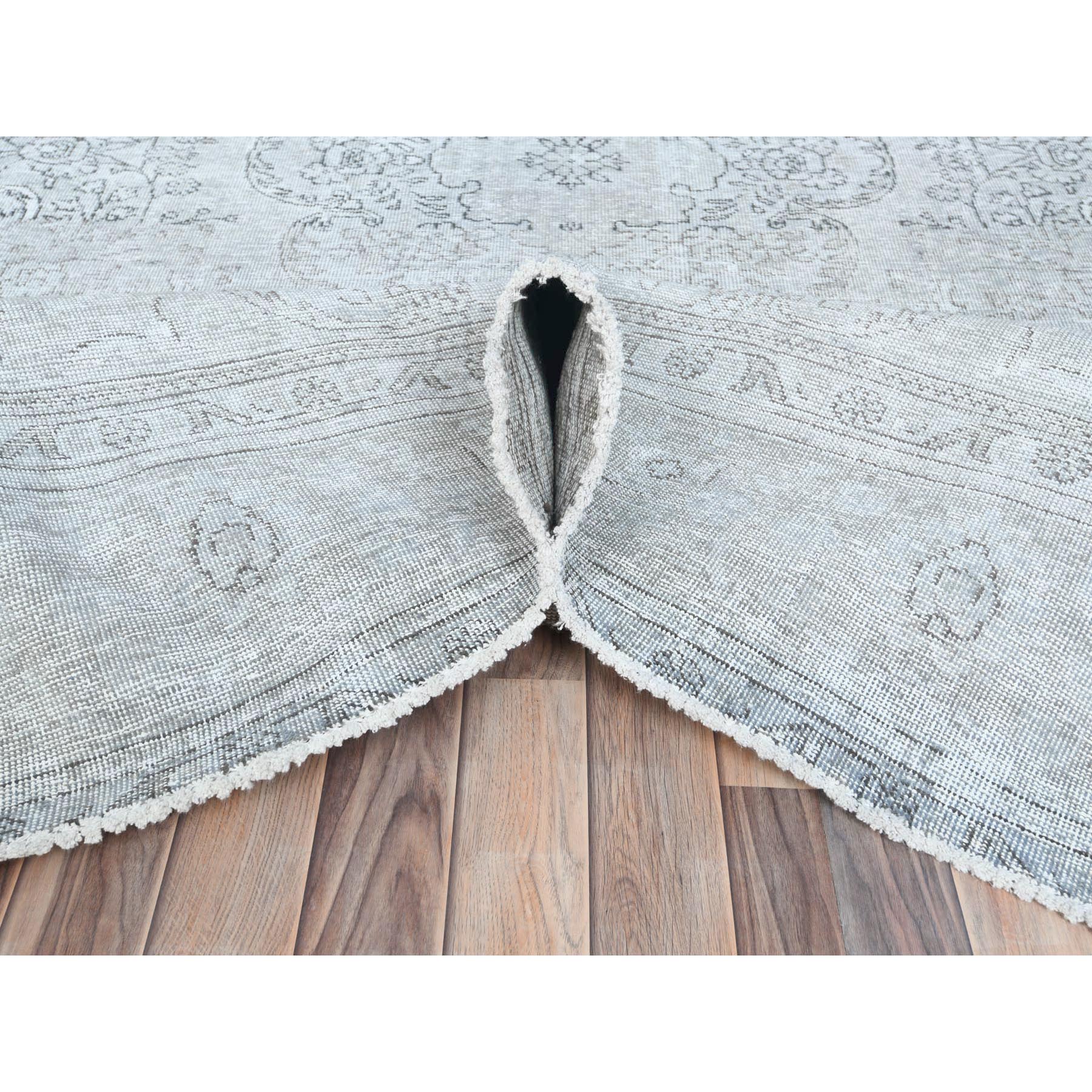 8'2"x11'2" Ivory, Hand Knotted Vintage Persian Tabriz Cropped Thin, Distressed Look Shabby Chic Worn Wool, Oriental Rug Sh81704