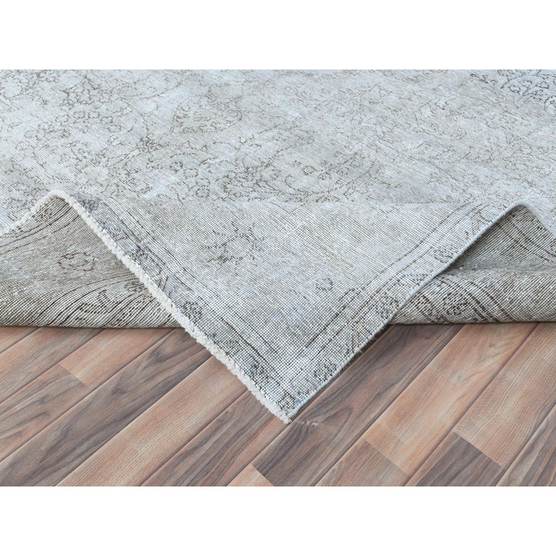 8'2"x11'2" Ivory, Hand Knotted Vintage Persian Tabriz Cropped Thin, Distressed Look Shabby Chic Worn Wool, Oriental Rug Sh81704