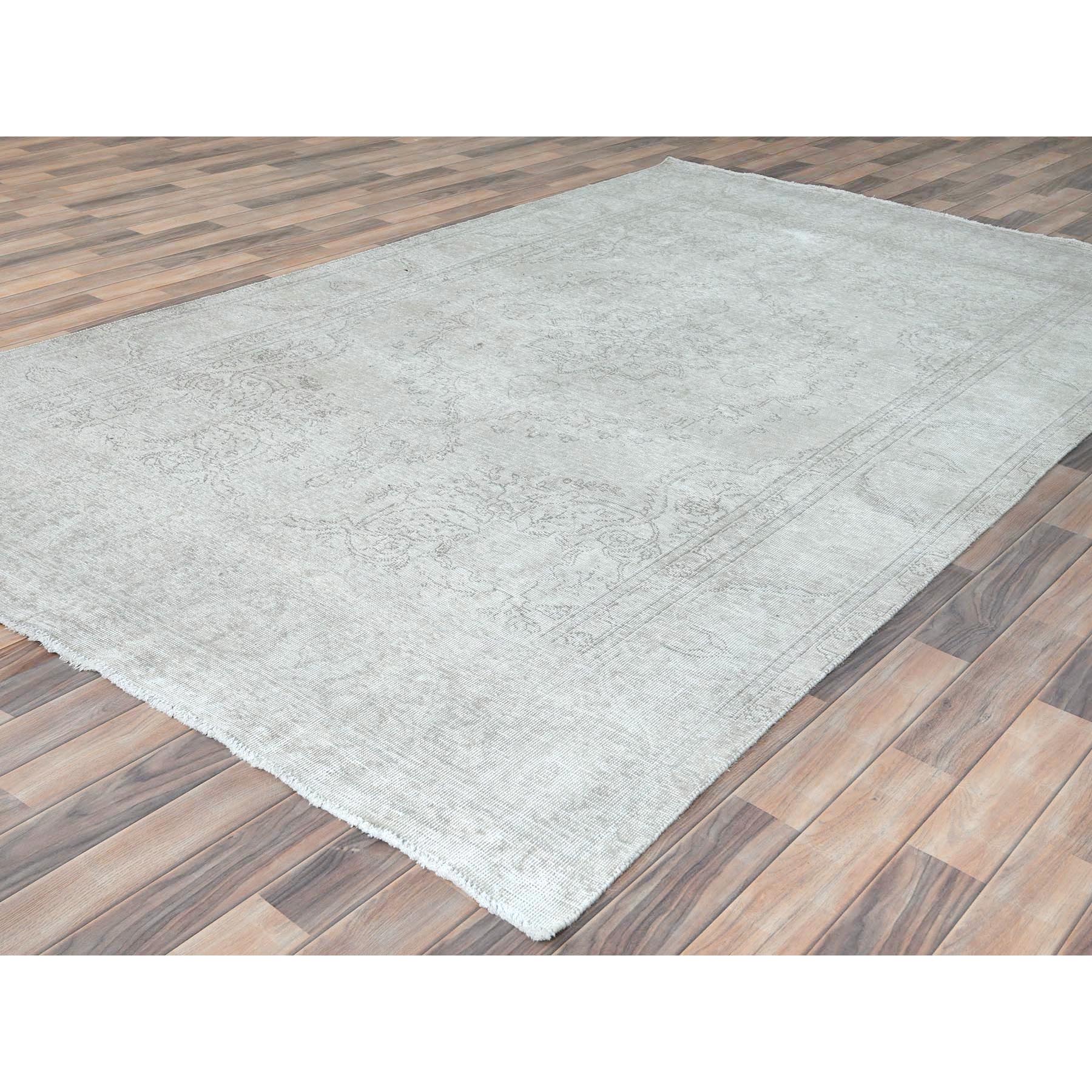 6'2"x10'3" Ivory, Shabby Chic Worn Wool Hand Knotted, Vintage Persian Tabriz Sheared Low Distressed Look, Oriental Rug Sh81707