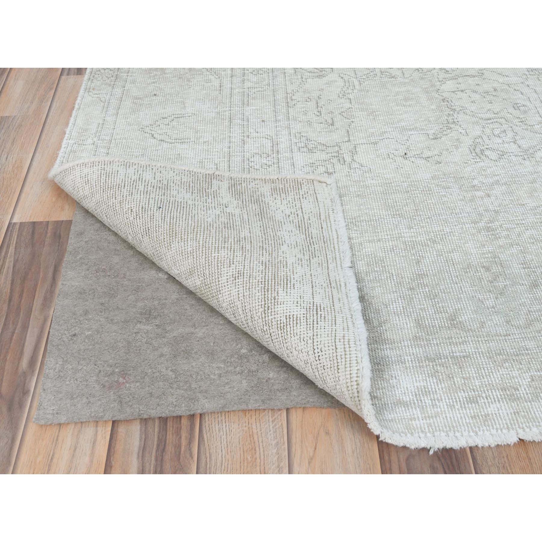 6'2"x10'3" Ivory, Shabby Chic Worn Wool Hand Knotted, Vintage Persian Tabriz Sheared Low Distressed Look, Oriental Rug Sh81707