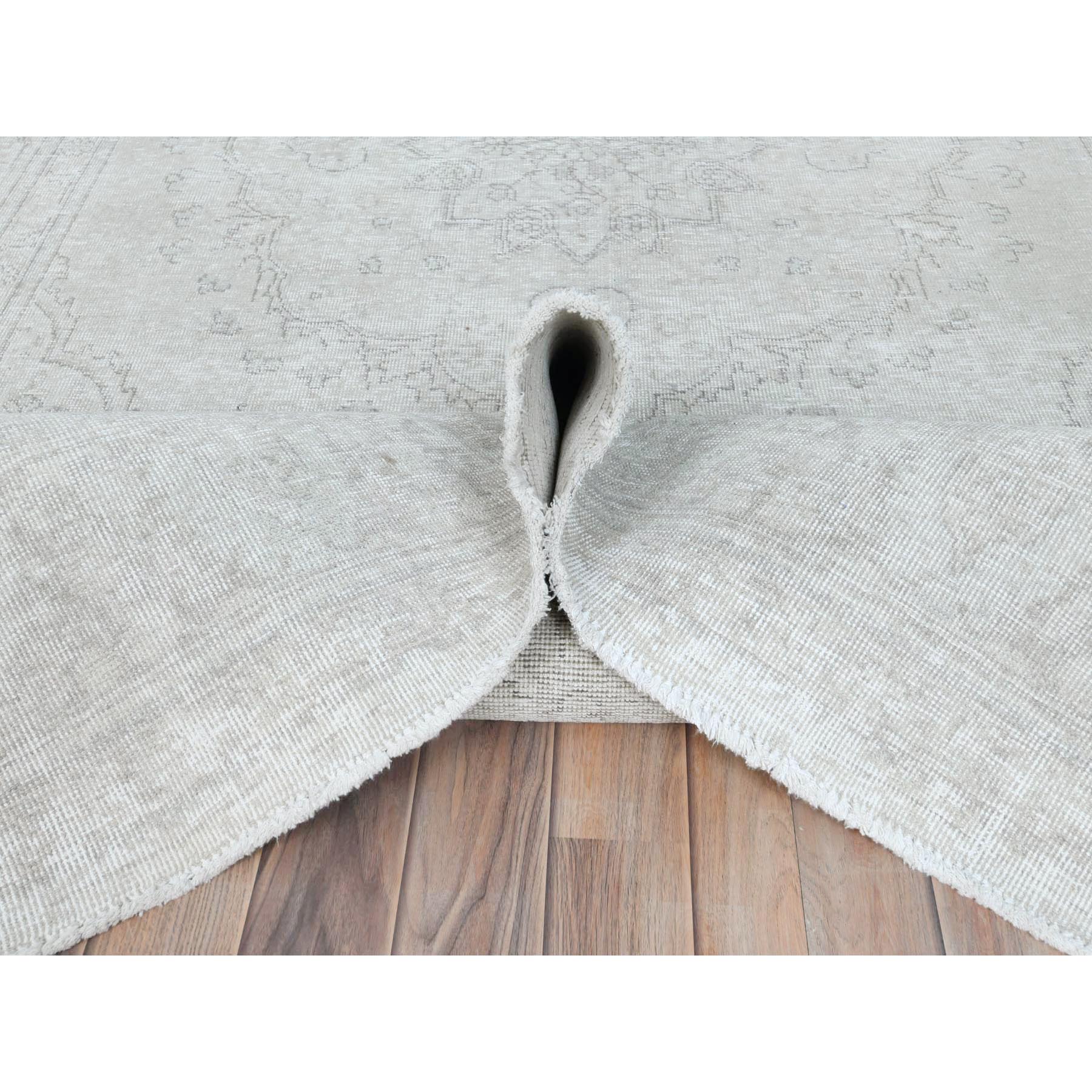 6'2"x10'3" Ivory, Shabby Chic Worn Wool Hand Knotted, Vintage Persian Tabriz Sheared Low Distressed Look, Oriental Rug Sh81707