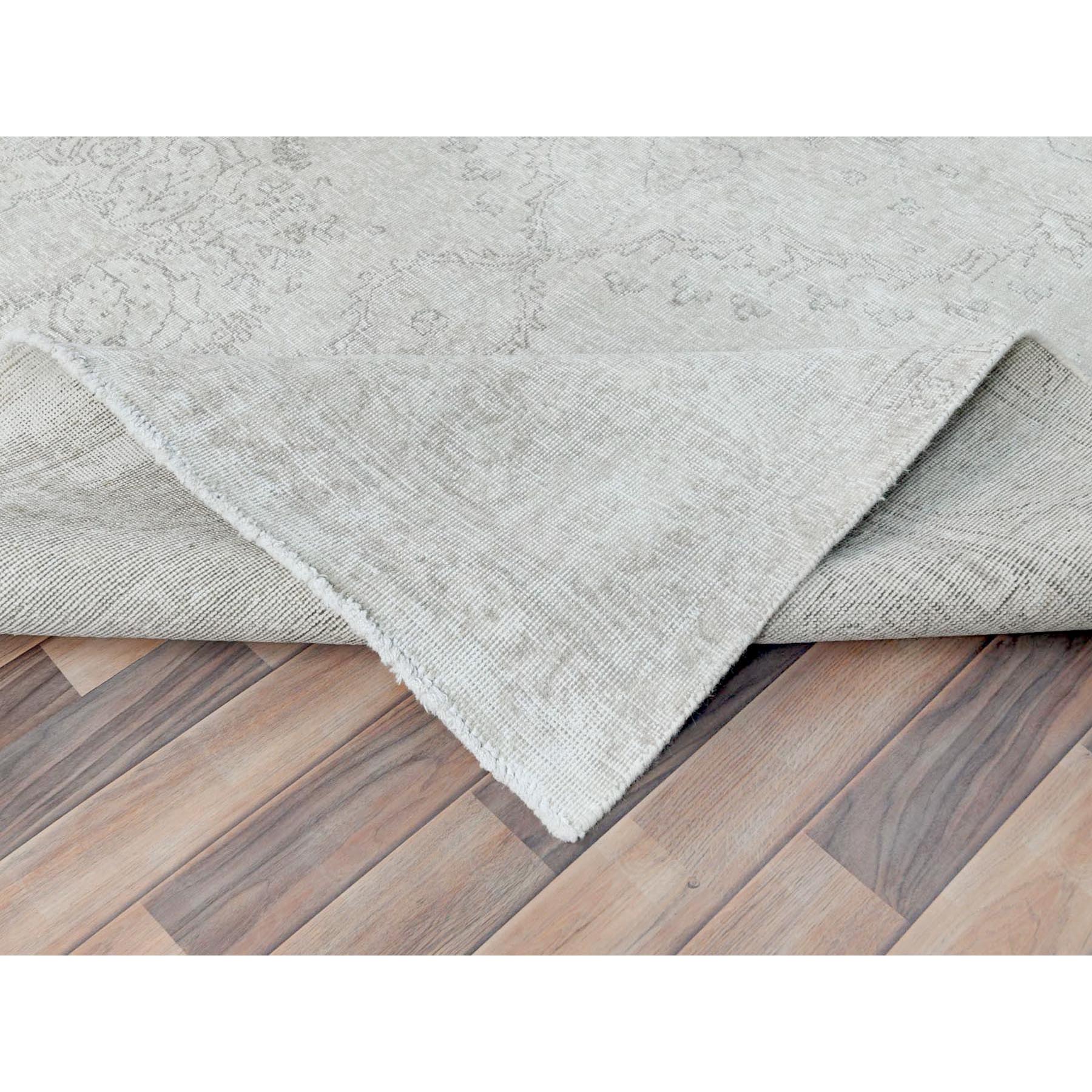 6'2"x10'3" Ivory, Shabby Chic Worn Wool Hand Knotted, Vintage Persian Tabriz Sheared Low Distressed Look, Oriental Rug Sh81707