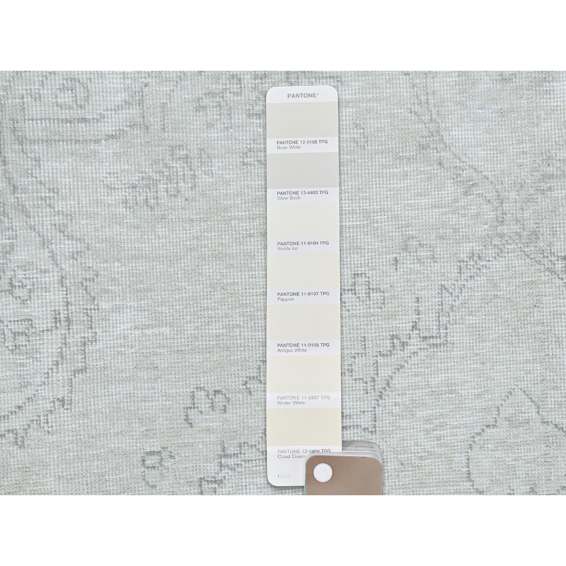 6'2"x10'3" Ivory, Shabby Chic Worn Wool Hand Knotted, Vintage Persian Tabriz Sheared Low Distressed Look, Oriental Rug Sh81707