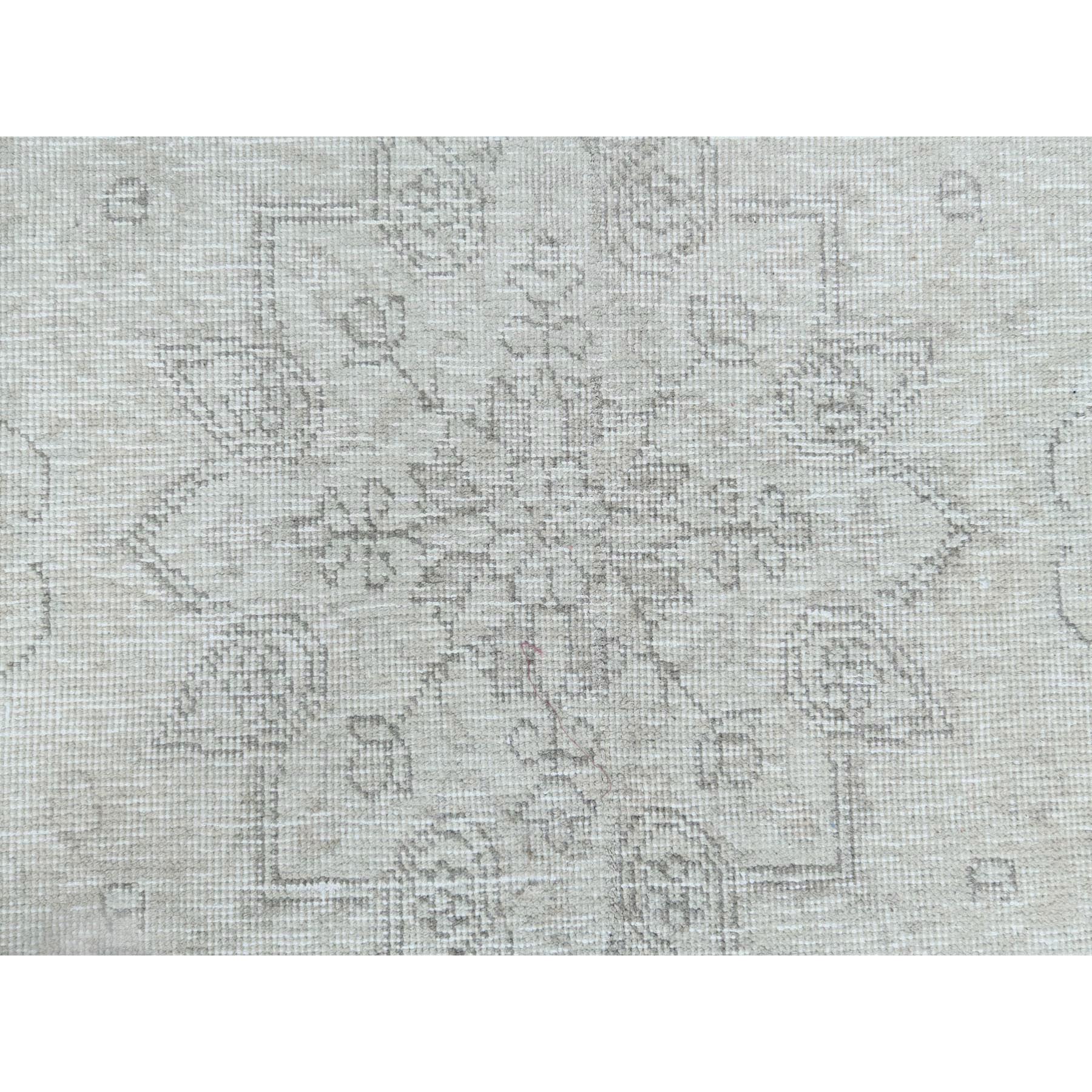 6'2"x10'3" Ivory, Shabby Chic Worn Wool Hand Knotted, Vintage Persian Tabriz Sheared Low Distressed Look, Oriental Rug Sh81707