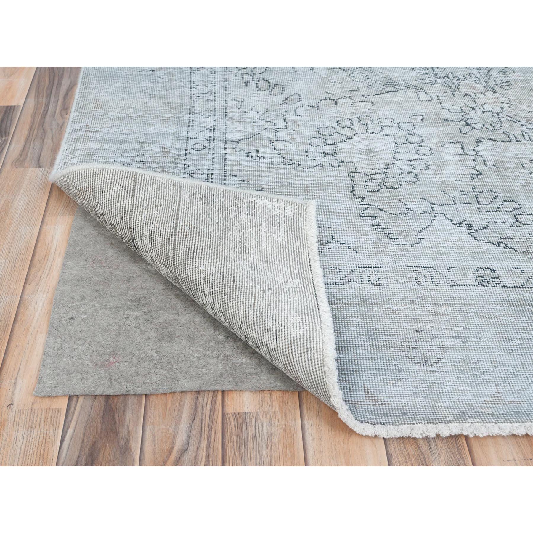 7'7"x10'10" Cream, Vintage Persian Tabriz Sheared Low Distressed Look, Shabby Chic Worn Wool Hand Knotted, Oriental Rug Sh81713