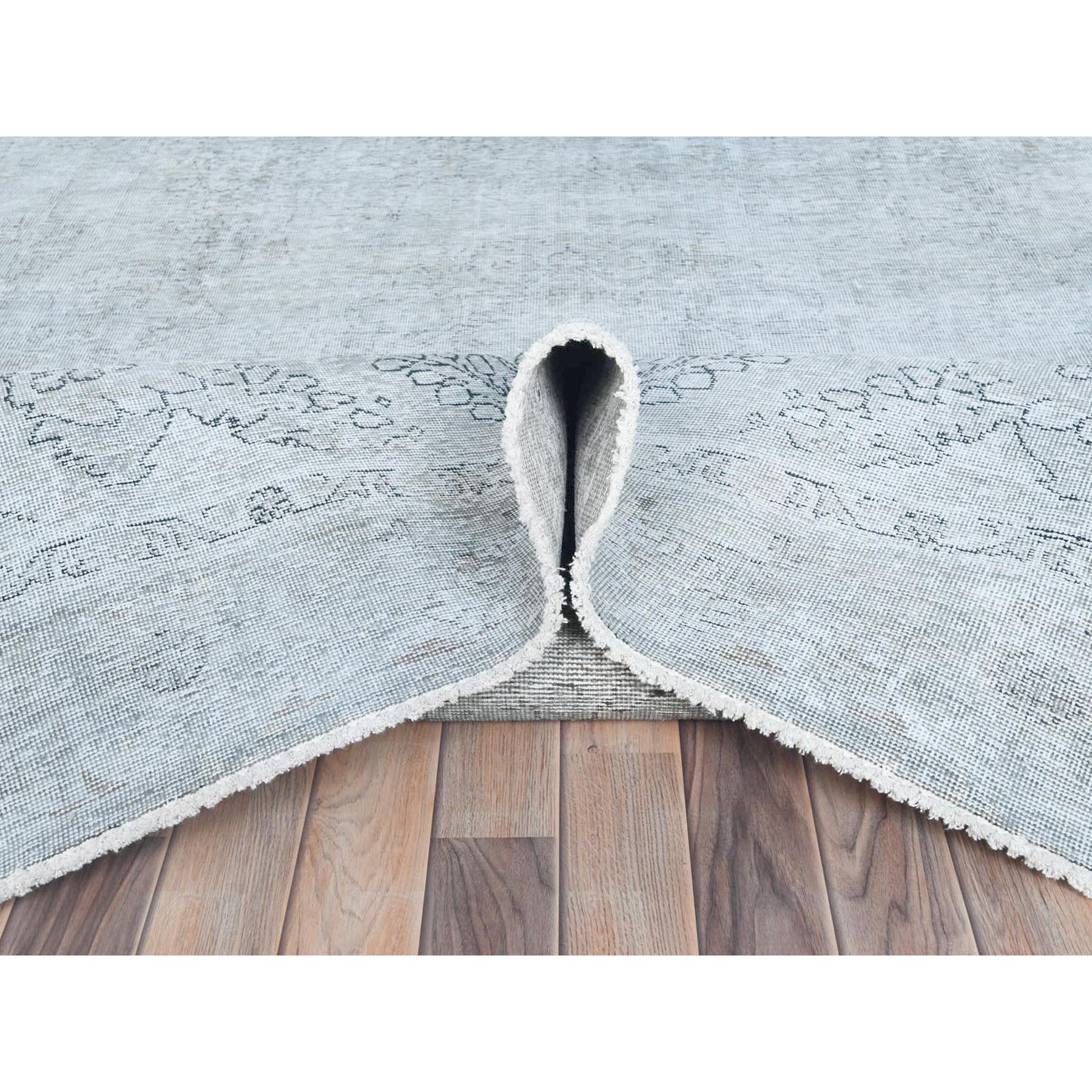 7'7"x10'10" Cream, Vintage Persian Tabriz Sheared Low Distressed Look, Shabby Chic Worn Wool Hand Knotted, Oriental Rug Sh81713