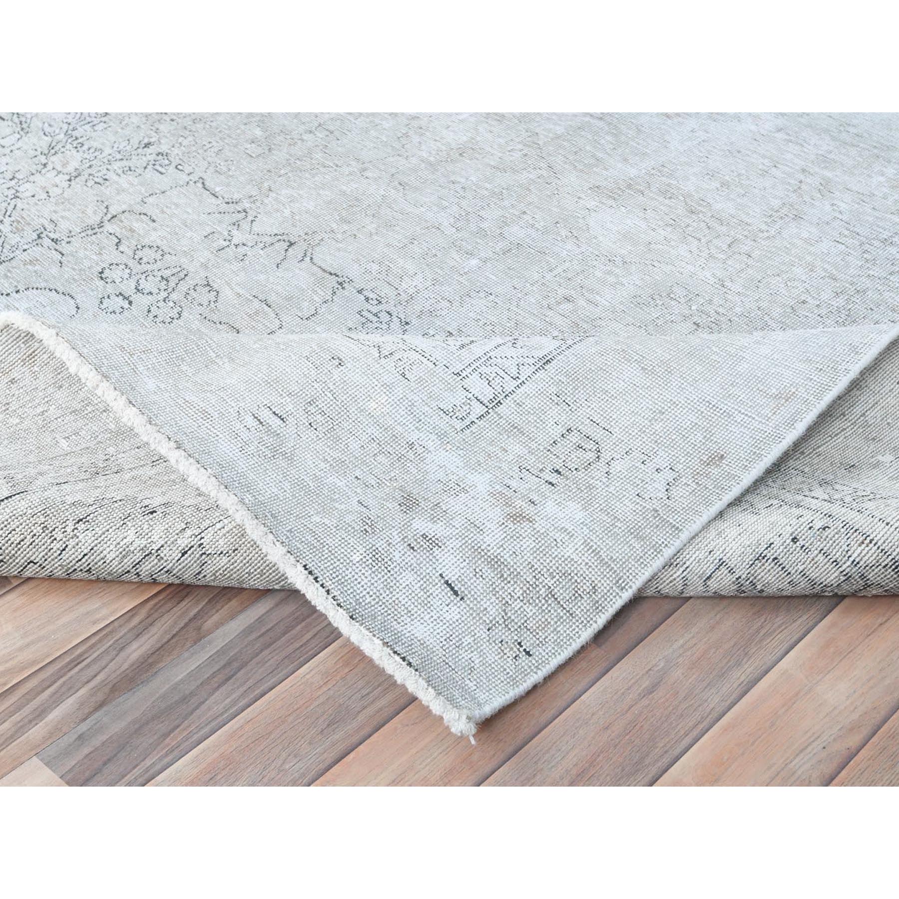 7'7"x10'10" Cream, Vintage Persian Tabriz Sheared Low Distressed Look, Shabby Chic Worn Wool Hand Knotted, Oriental Rug Sh81713