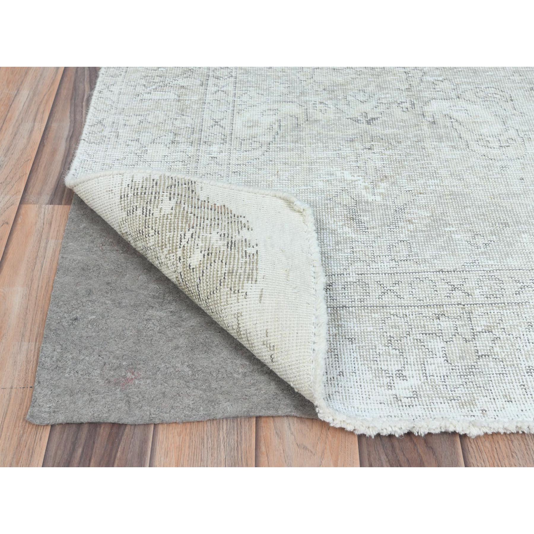 4'8"x6'2" Ivory, Hand Knotted Vintage Persian Tabriz Cropped Thin, Distressed Look Shabby Chic Worn Wool, Oriental Rug Sh81714