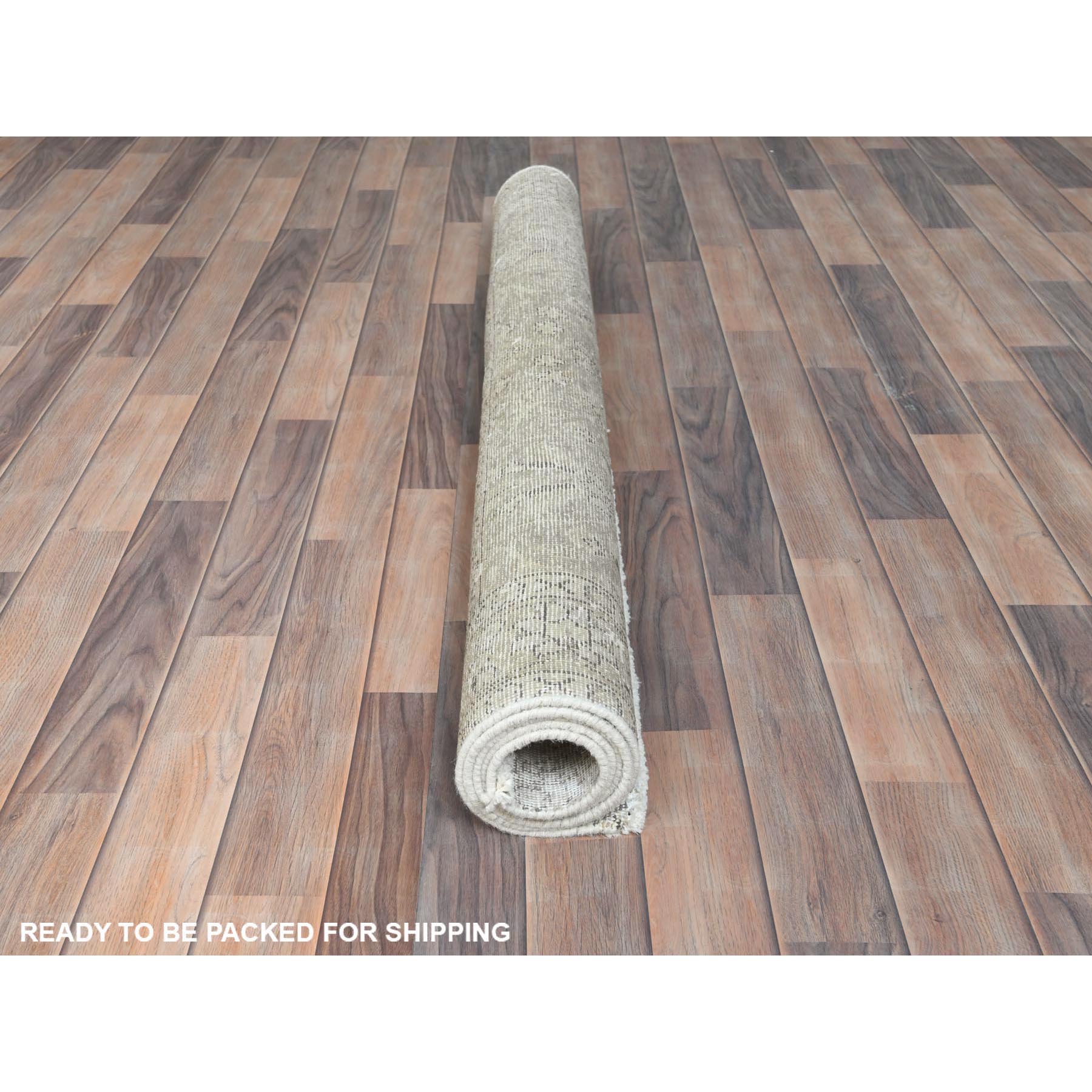 4'8"x6'2" Ivory, Hand Knotted Vintage Persian Tabriz Cropped Thin, Distressed Look Shabby Chic Worn Wool, Oriental Rug Sh81714