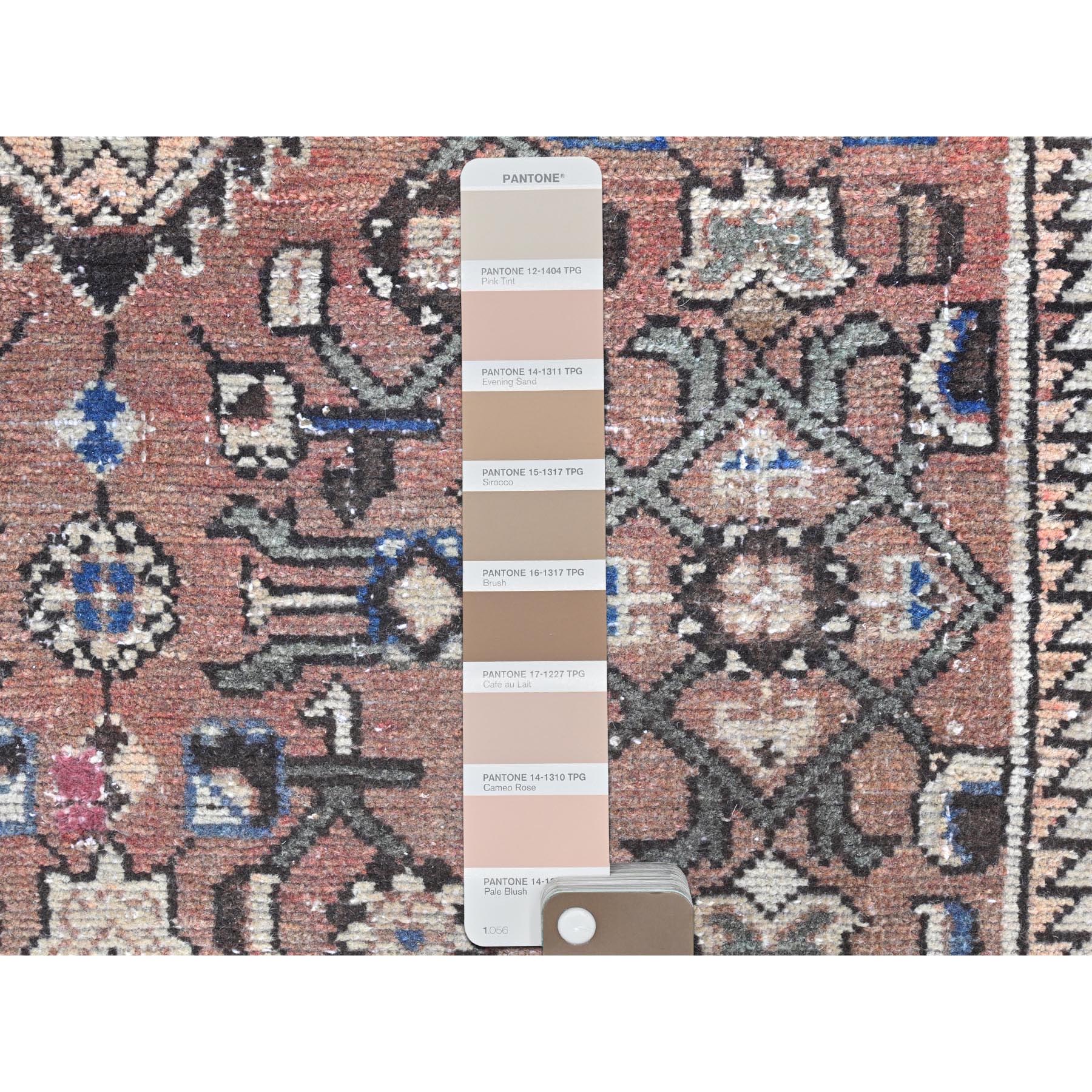 3'4"x10' Almond Brown, Vintage Persian Hamadan with Geometric Medallion, Pure Wool Hand Knotted, Clean, Cropped Thin, Wide Runner Oriental Rug Sh81851