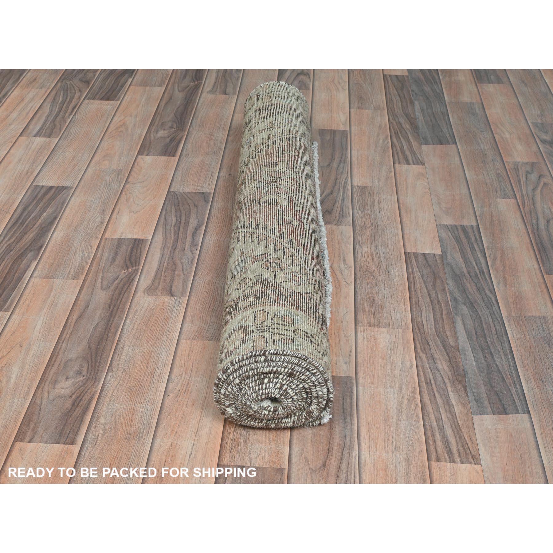 3'4"x10' Almond Brown, Vintage Persian Hamadan with Geometric Medallion, Pure Wool Hand Knotted, Clean, Cropped Thin, Wide Runner Oriental Rug Sh81851