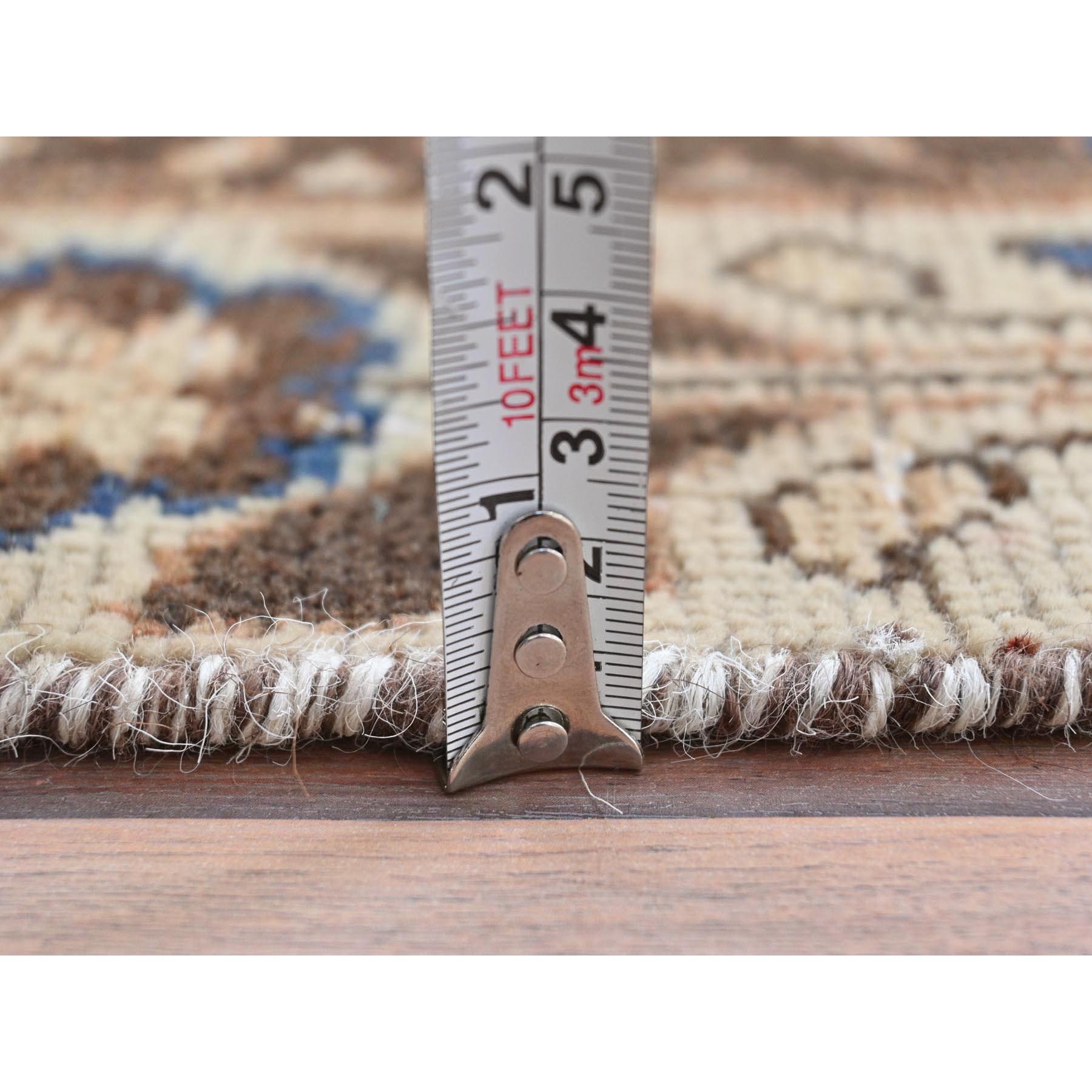 3'4"x10' Almond Brown, Vintage Persian Hamadan with Geometric Medallion, Pure Wool Hand Knotted, Clean, Cropped Thin, Wide Runner Oriental Rug Sh81851