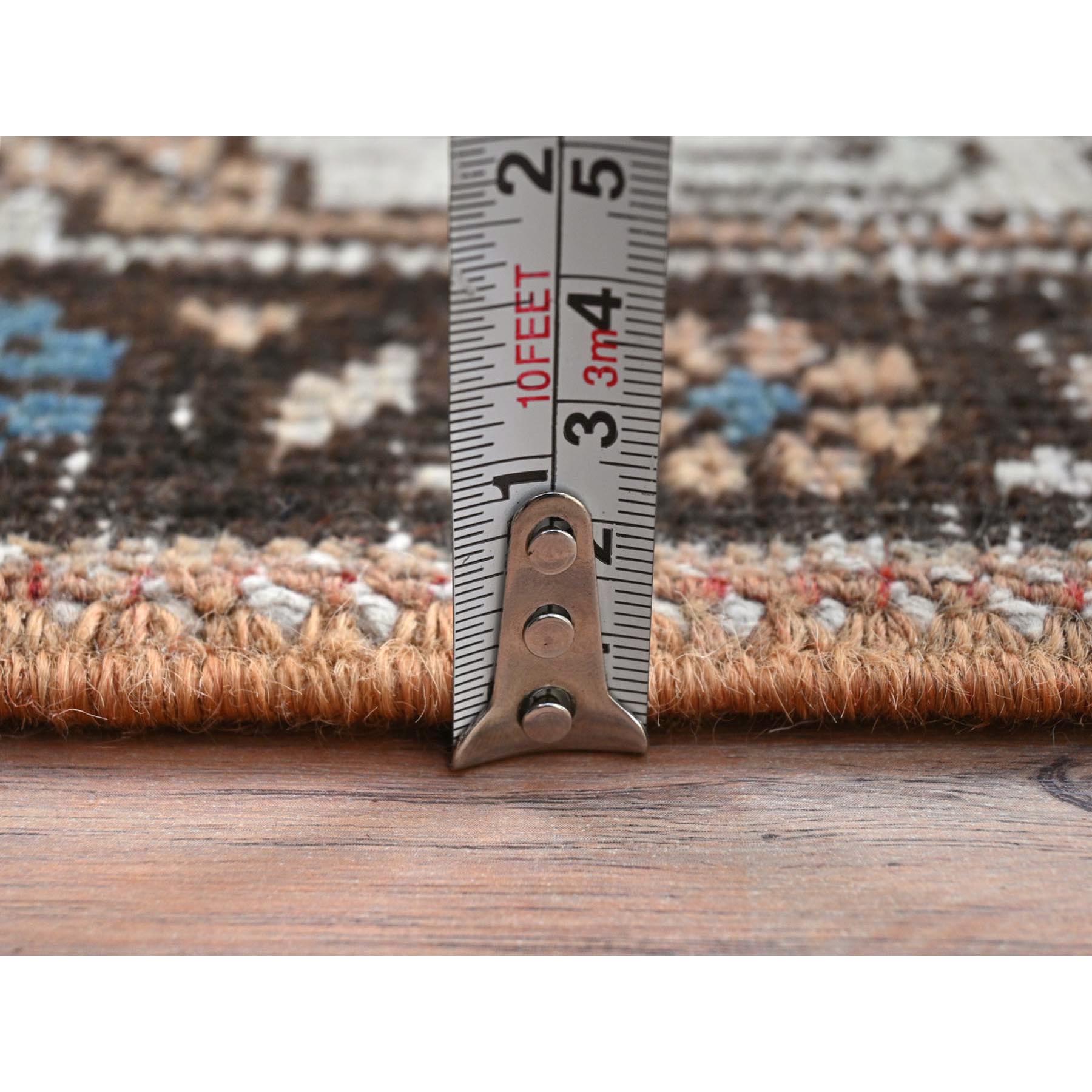 4'7"x12'9" Peach with Chocolate Brown, Vintage Persian Karajeh, Bohemian, Clean, Fragment, Hand Knotted Pure Wool, Distressed Wide Runner Oriental Rug Sh81861