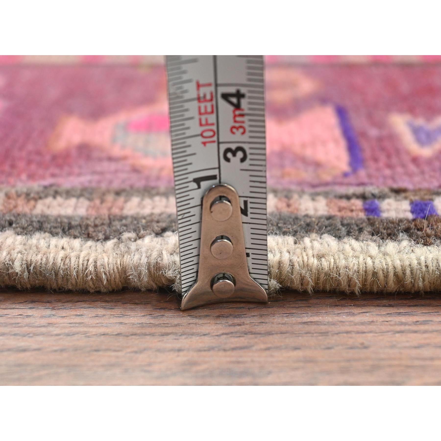4'3"x11'5" Chocolate Brown with Batches of Pink, Bohemian Vintage Northwest Persian, Abrash, Clean, Sheared Low, Hand Knotted Pure Wool Wide Runner Oriental Rug Sh81862