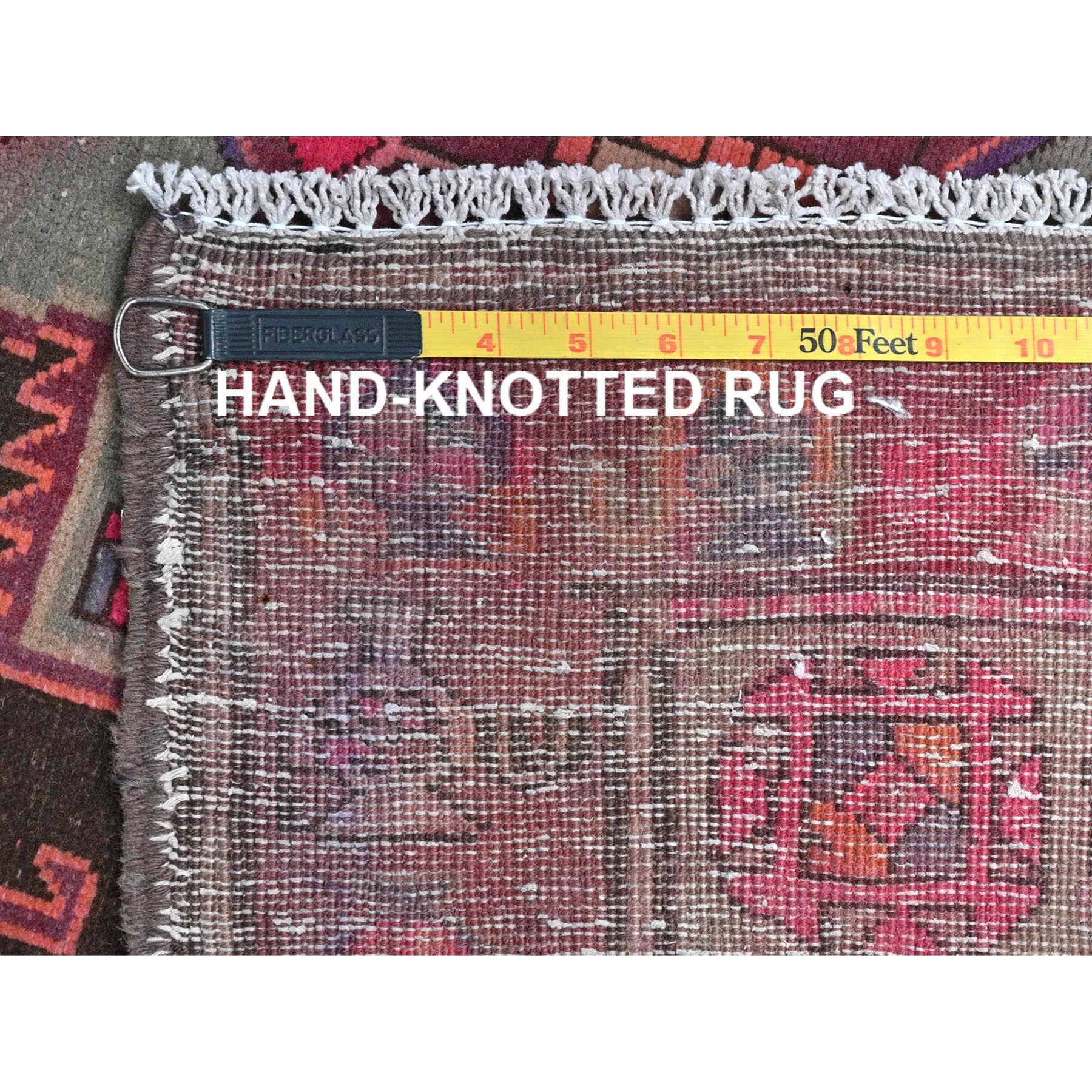 4'3"x11'5" Chocolate Brown with Batches of Pink, Bohemian Vintage Northwest Persian, Abrash, Clean, Sheared Low, Hand Knotted Pure Wool Wide Runner Oriental Rug Sh81862