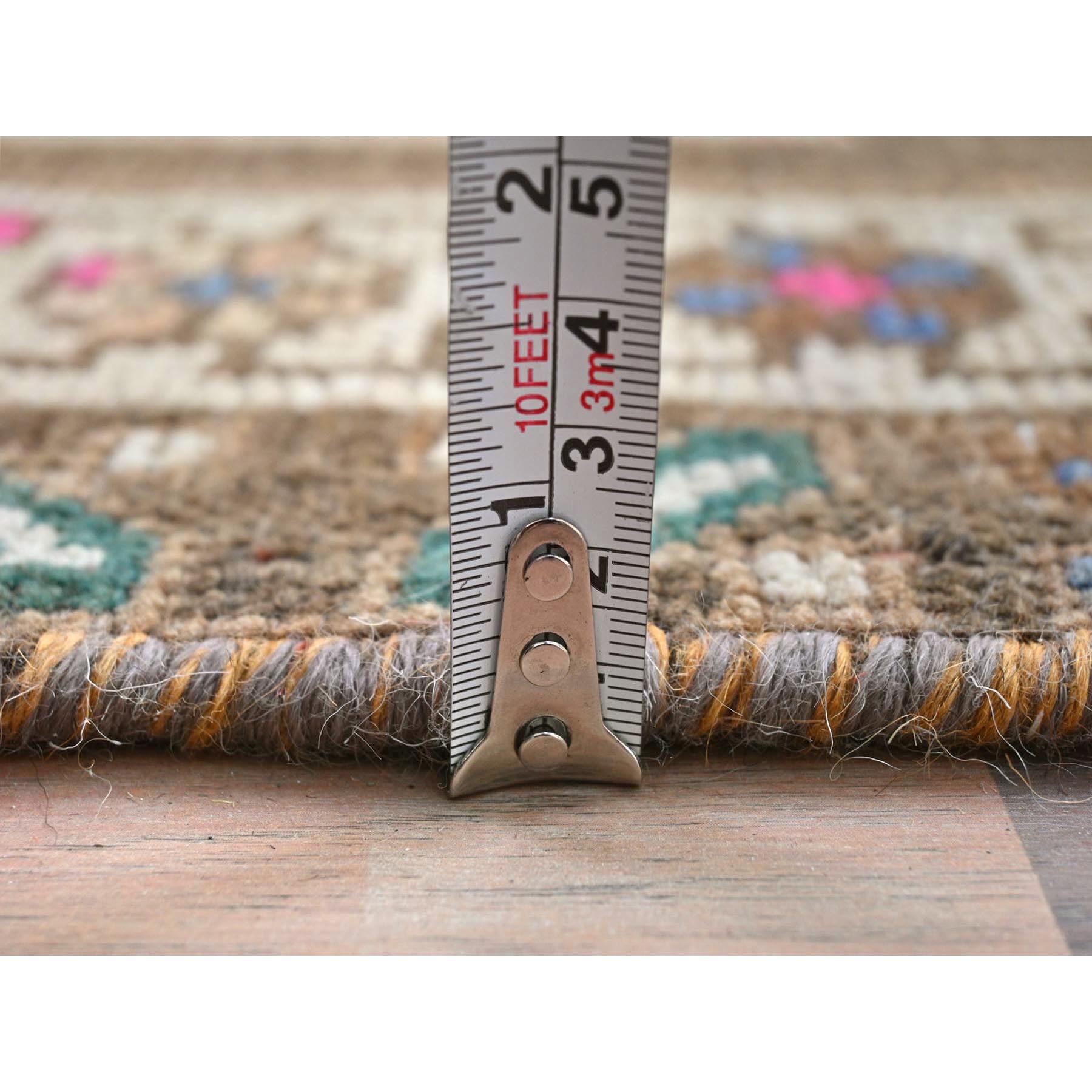3'3"x12'10" Hazelnut Brown Vintage Northwest Persian with Serrated Medallions, Distressed, Hand Knotted Pure Wool, Professionally Cleaned, Wide Runner Oriental Rug Sh81868