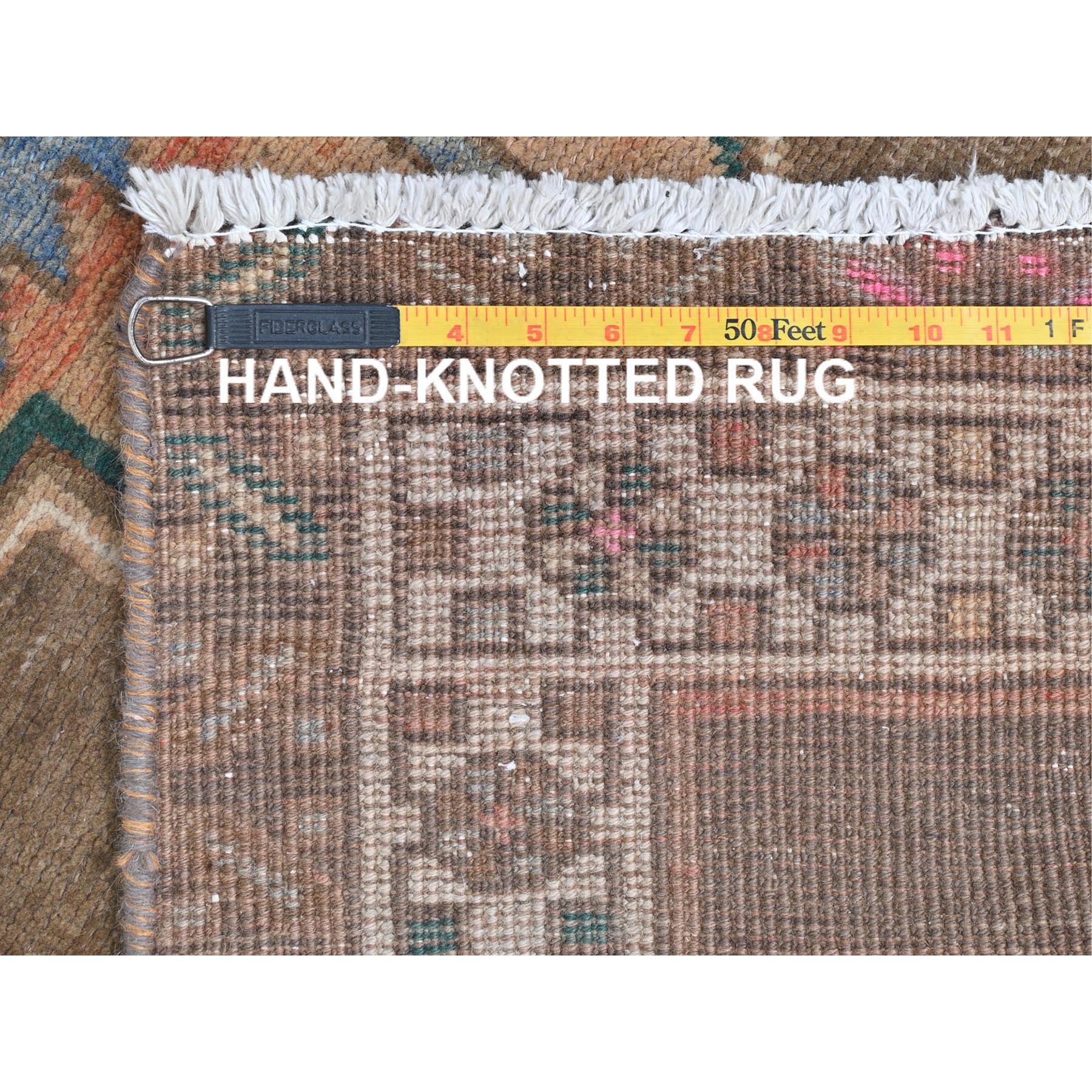 3'3"x12'10" Hazelnut Brown Vintage Northwest Persian with Serrated Medallions, Distressed, Hand Knotted Pure Wool, Professionally Cleaned, Wide Runner Oriental Rug Sh81868