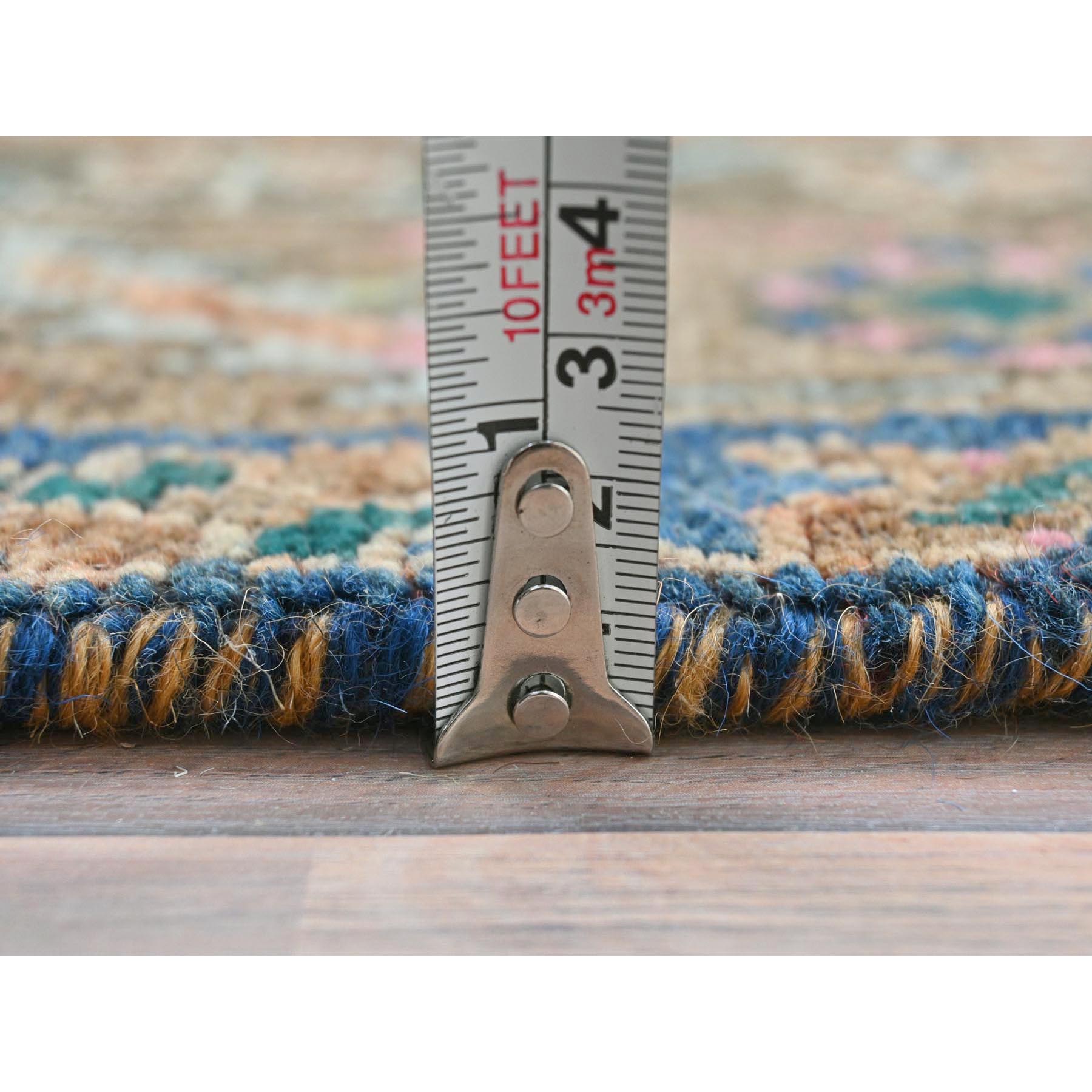3'9"x13' Honey Brown, Bohemian Vintage Persian Mazlaghan with Unique Design, Distinct Abrash, Cropped Thin, Pure Wool Hand Knotted, Clean Wide Runner Oriental Rug Sh81870