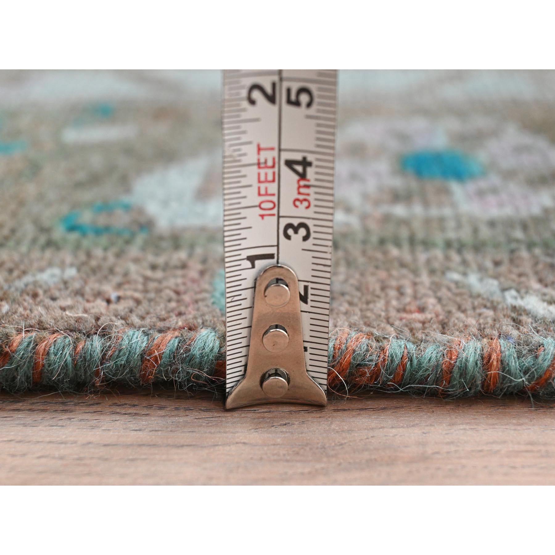 3'8"x9'3" Brown Overdyed with Touches of Blue, Vintage Persian Bibikabad, Sheared Low, Clean, Pure Wool, Hand Knotted Wide Runner Oriental Rug Sh81872