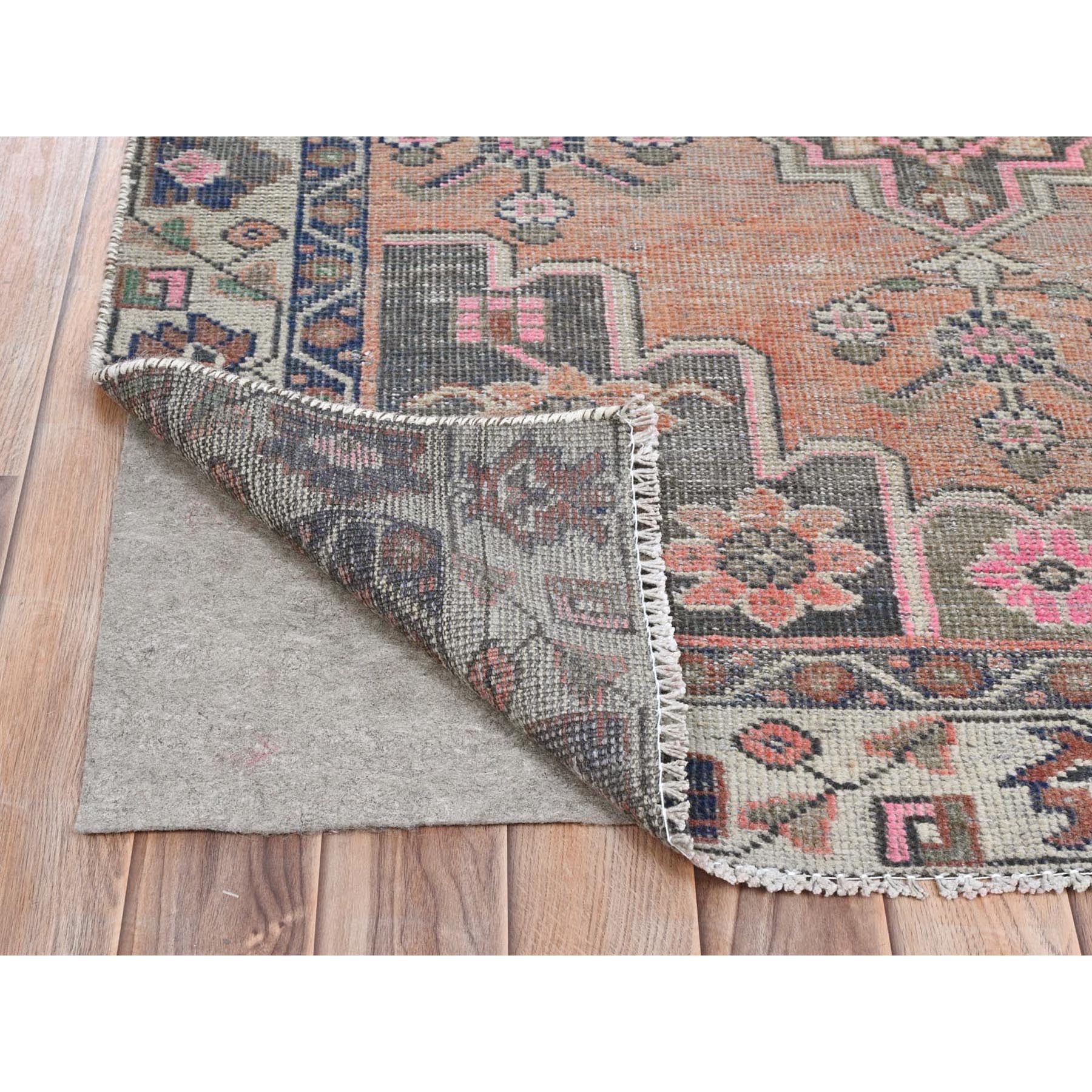 3'10"x7'8" Light Coral with Touches of Chocolate Brown, Vintage Persian Bakhtiar, Clean, Hand Knotted Pure Wool, Distressed Oriental Rug Sh81891
