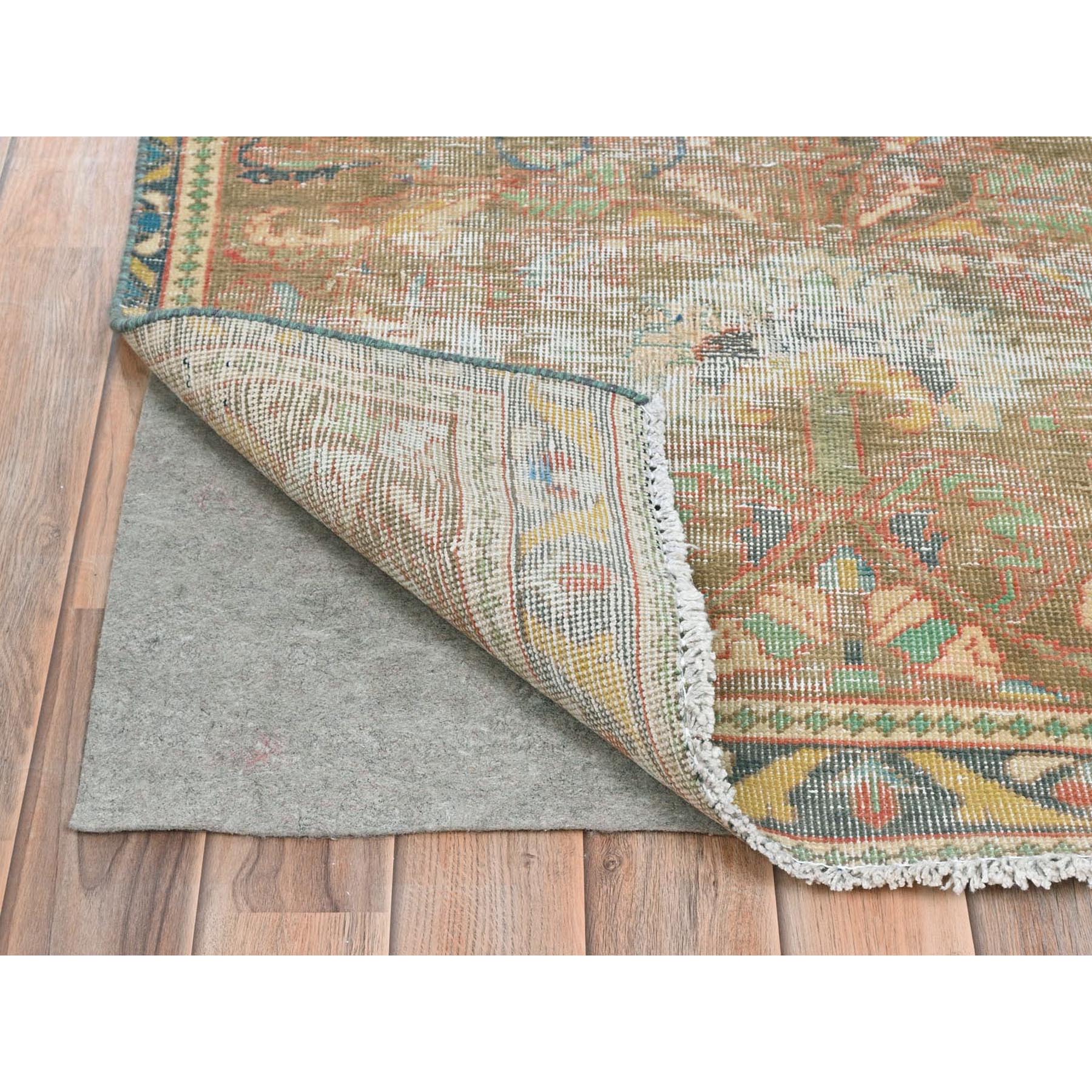 3'x10'1" Taupe, Worn Down, Bohemian Vintage Persian Lilahan, Hand Knotted, Pure Wool, Professionally Cleaned Wide Runner Oriental Rug Sh81896