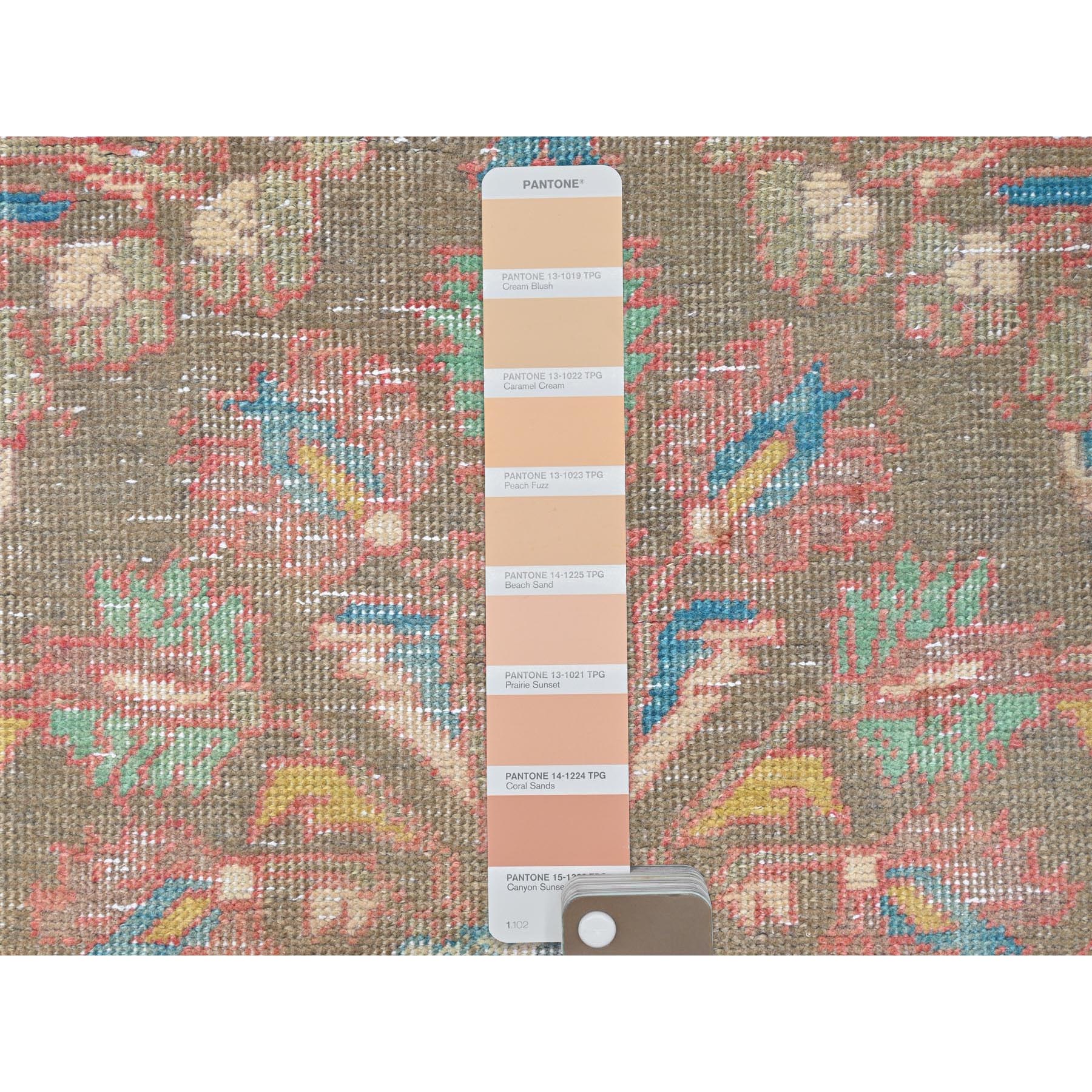 3'x10'1" Taupe, Worn Down, Bohemian Vintage Persian Lilahan, Hand Knotted, Pure Wool, Professionally Cleaned Wide Runner Oriental Rug Sh81896