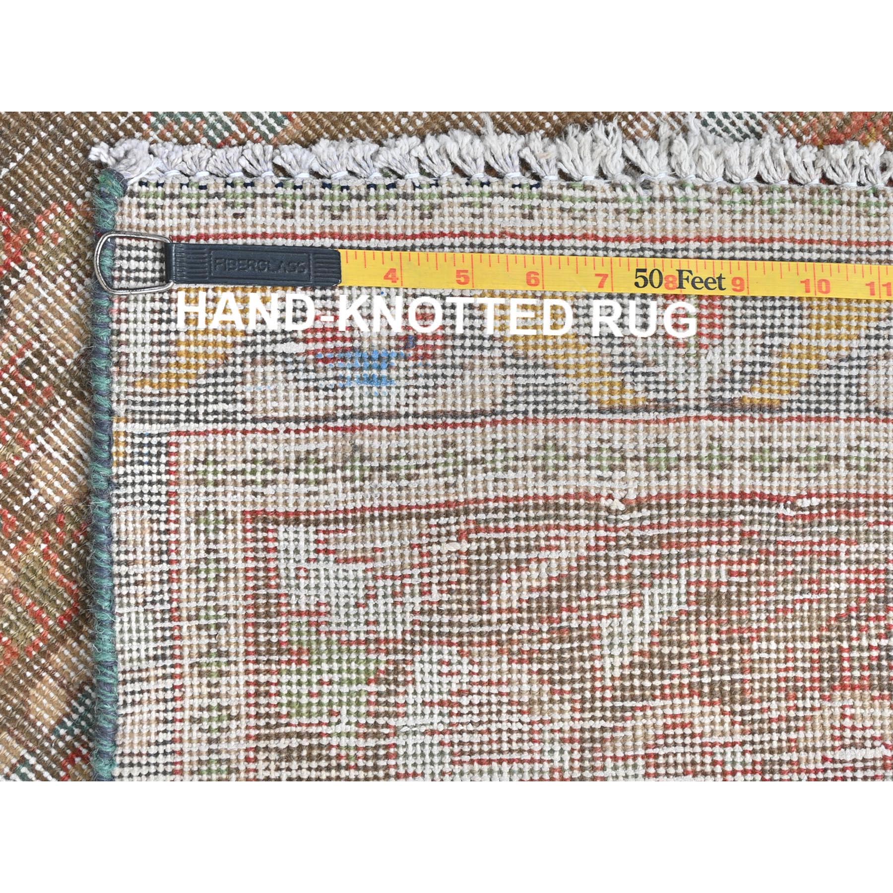 3'x10'1" Taupe, Worn Down, Bohemian Vintage Persian Lilahan, Hand Knotted, Pure Wool, Professionally Cleaned Wide Runner Oriental Rug Sh81896