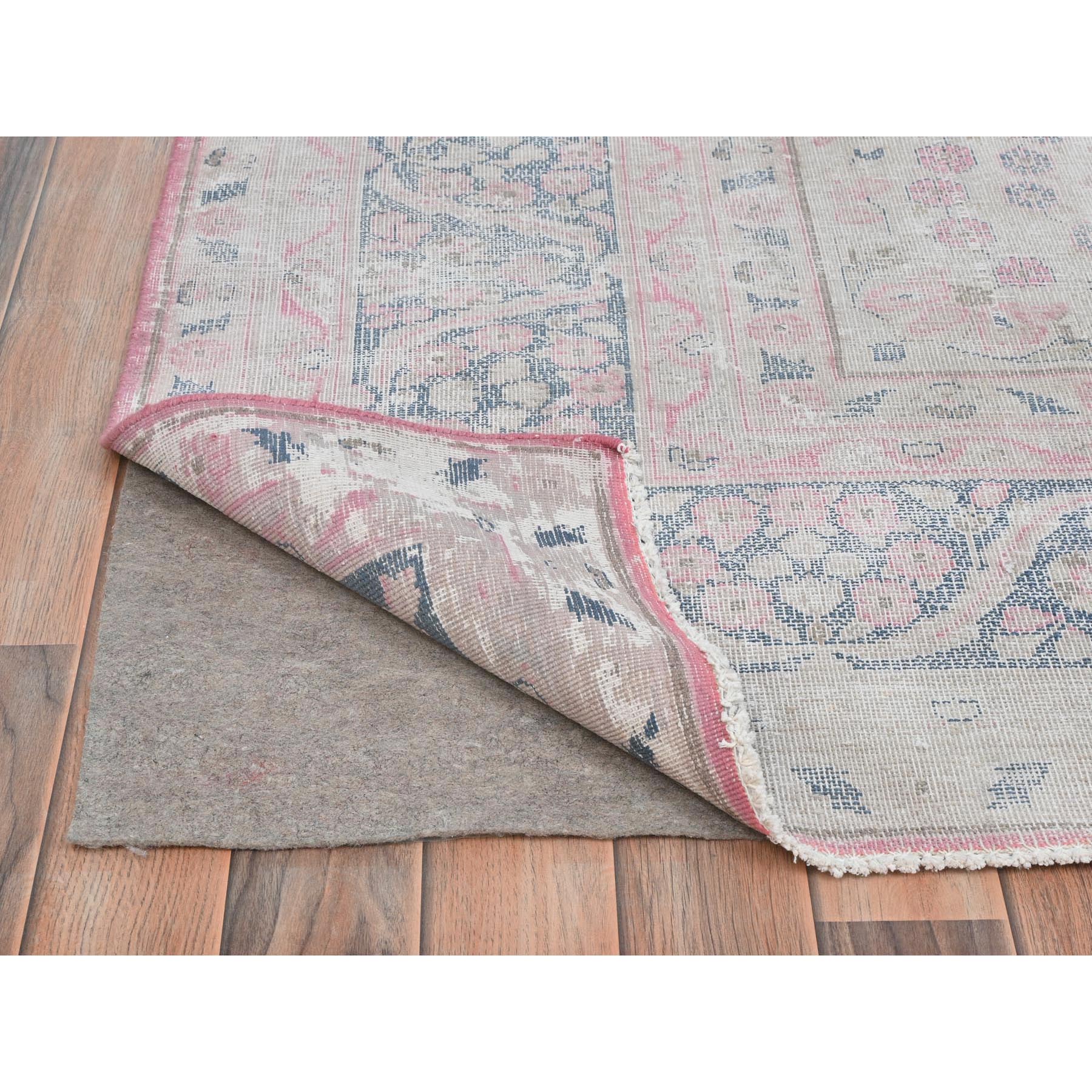 8'5"x11'9" Soft Pink, Vintage Persian Kerman, Sheared Low Distressed Look, Worn Wool Hand Knotted, Oriental Rug Sh81930