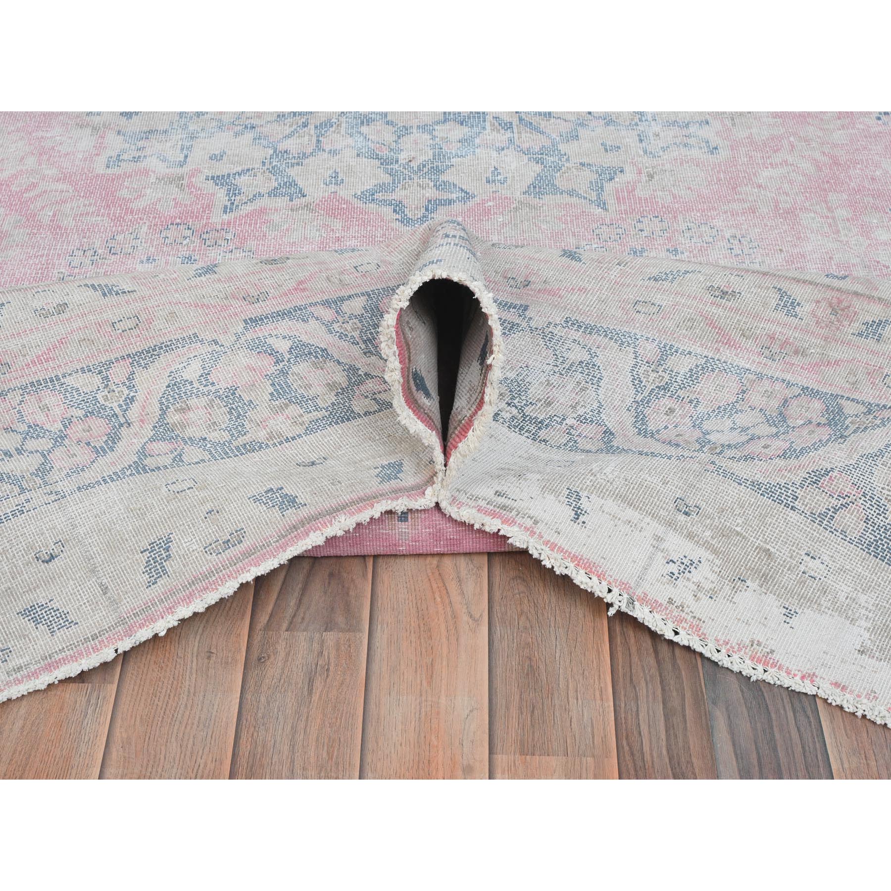 8'5"x11'9" Soft Pink, Vintage Persian Kerman, Sheared Low Distressed Look, Worn Wool Hand Knotted, Oriental Rug Sh81930