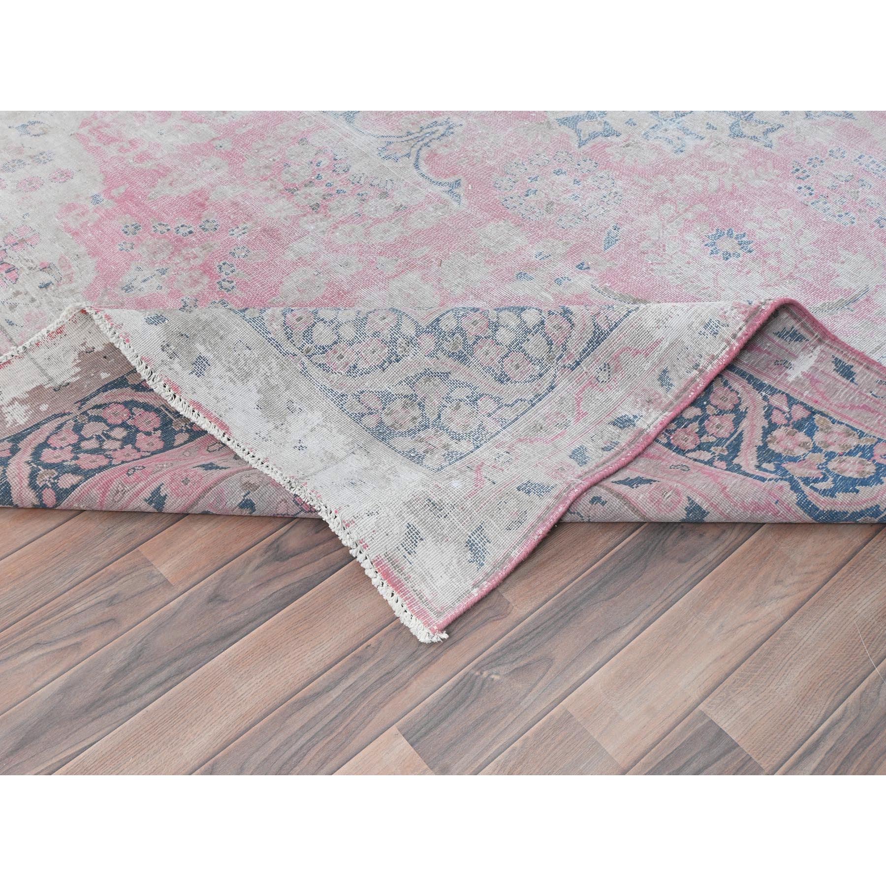 8'5"x11'9" Soft Pink, Vintage Persian Kerman, Sheared Low Distressed Look, Worn Wool Hand Knotted, Oriental Rug Sh81930