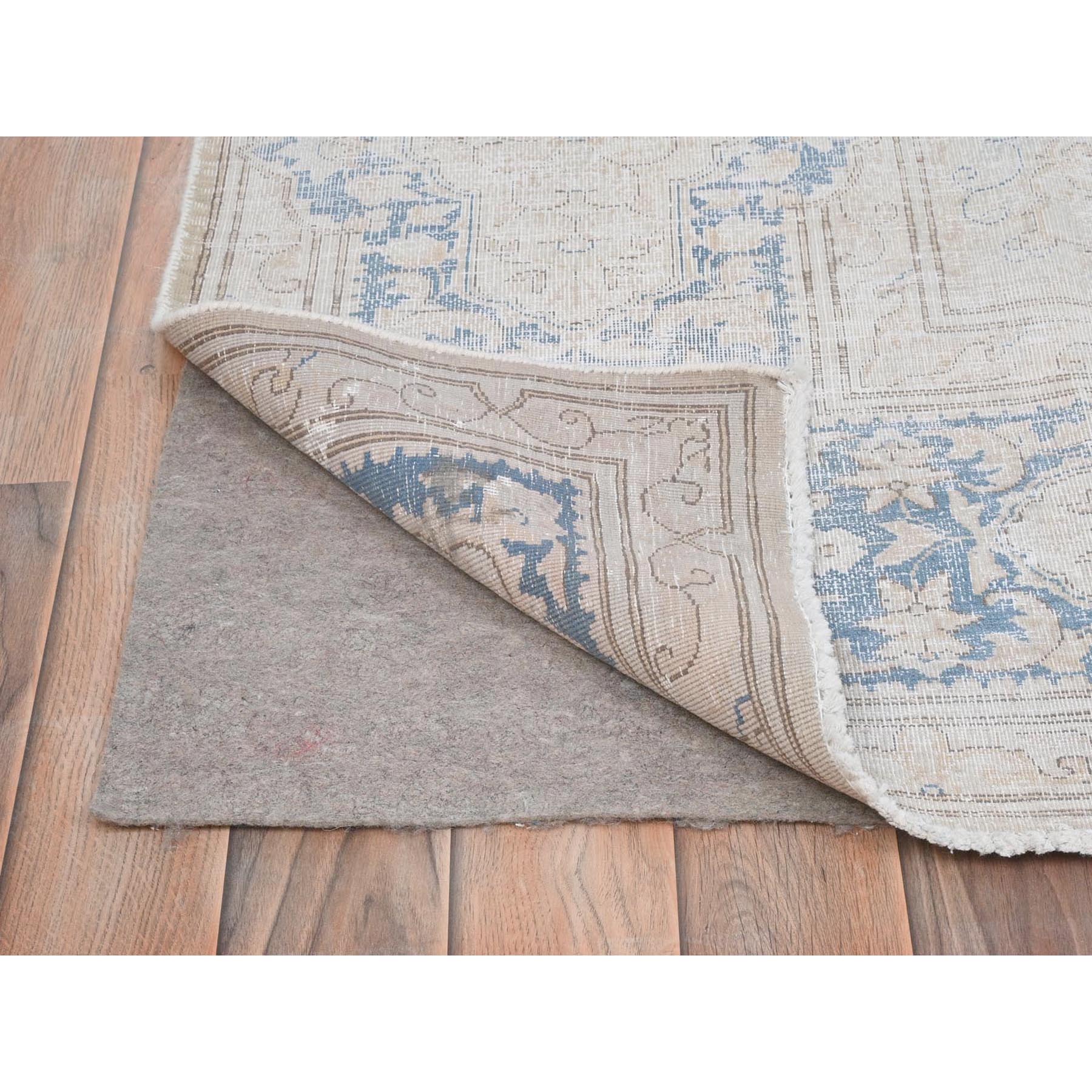 7'x10' Ivory, Hand Knotted Vintage Persian Kerman, Sheared Low Distressed Look Worn Wool, Oriental Rug Sh81940
