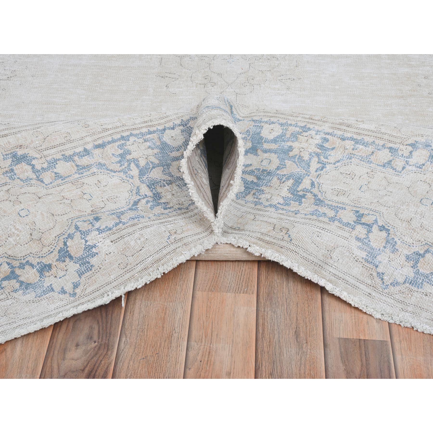 7'x10' Ivory, Hand Knotted Vintage Persian Kerman, Sheared Low Distressed Look Worn Wool, Oriental Rug Sh81940