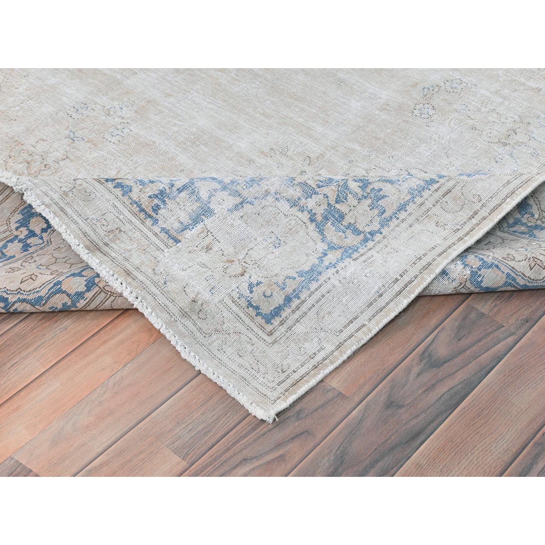 7'x10' Ivory, Hand Knotted Vintage Persian Kerman, Sheared Low Distressed Look Worn Wool, Oriental Rug Sh81940