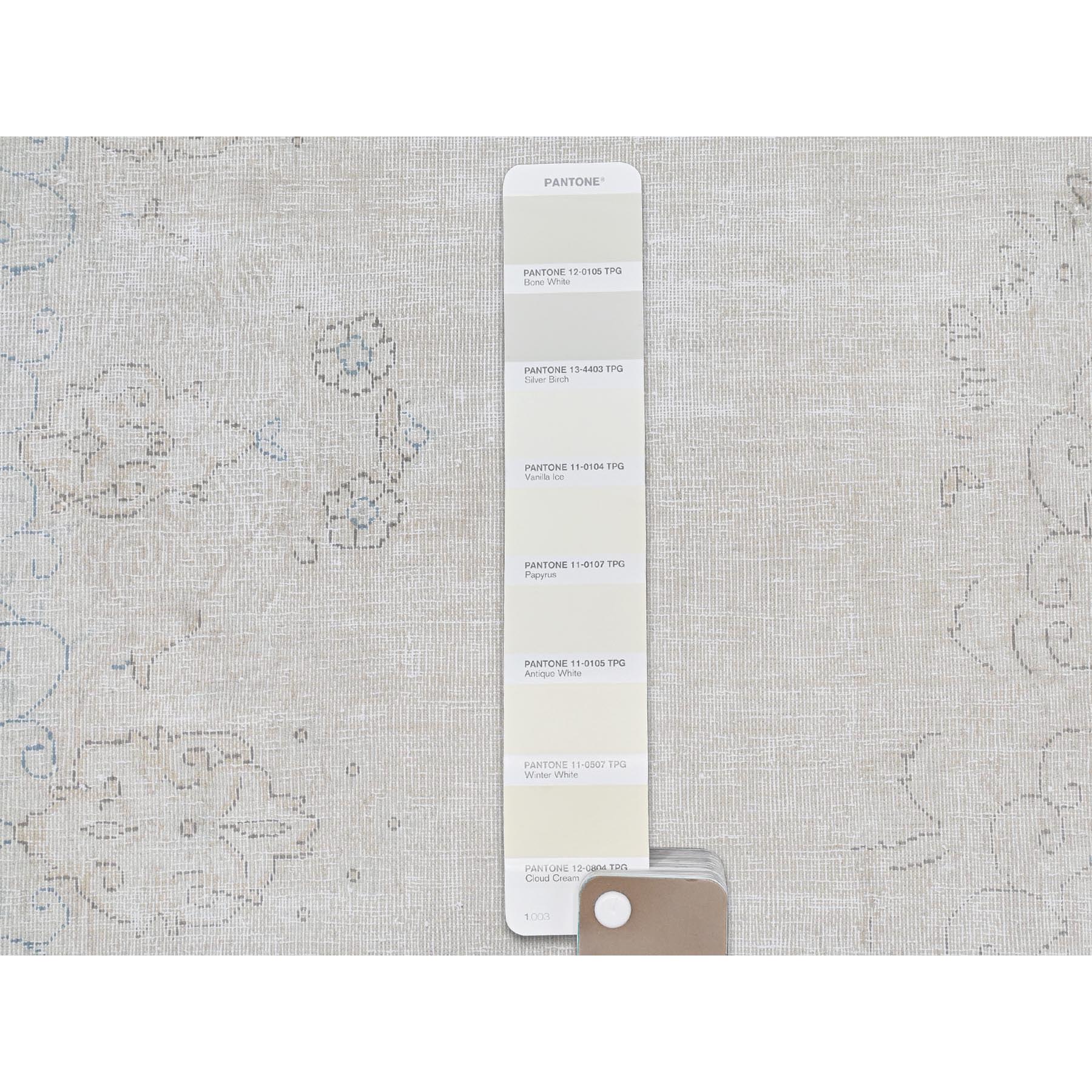 7'x10' Ivory, Hand Knotted Vintage Persian Kerman, Sheared Low Distressed Look Worn Wool, Oriental Rug Sh81940
