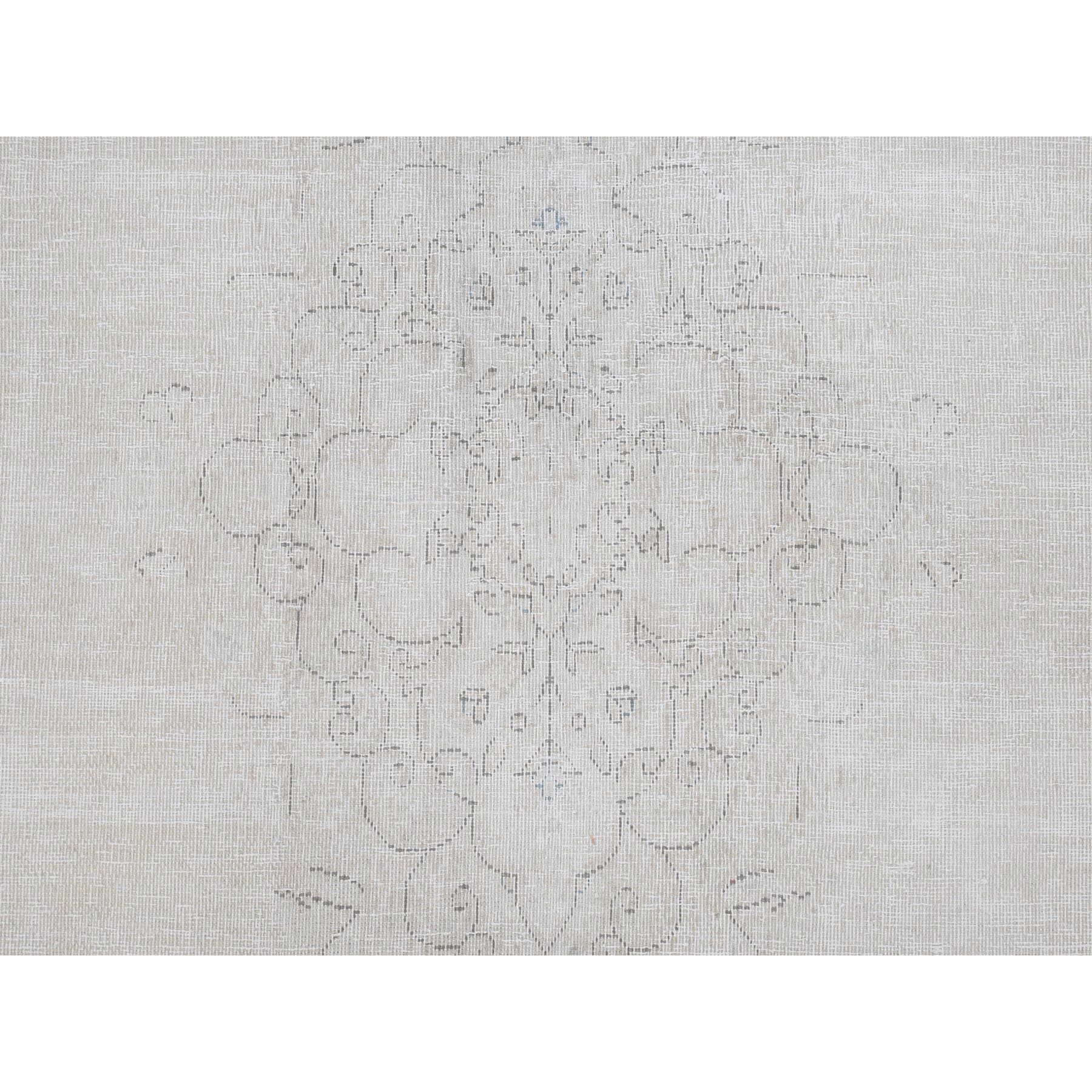 7'x10' Ivory, Hand Knotted Vintage Persian Kerman, Sheared Low Distressed Look Worn Wool, Oriental Rug Sh81940