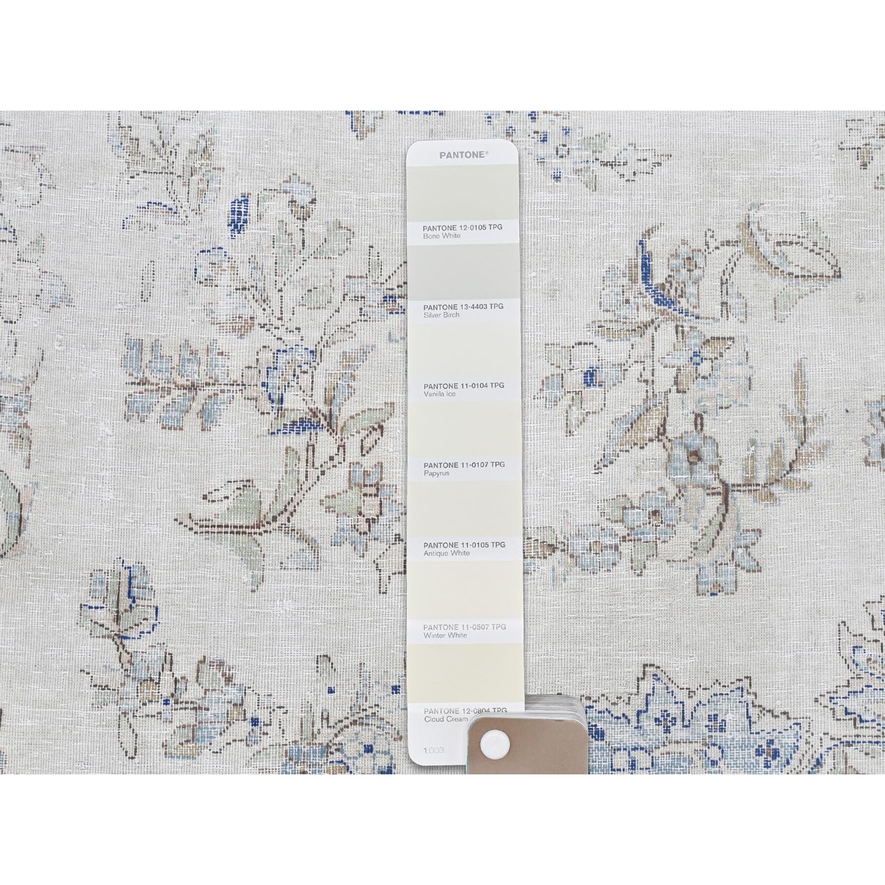 6'9"x10'1" Ivory, Cropped Thin Distressed Look Worn Wool, Hand Knotted Old Persian Kerman, Oriental Rug Sh81941