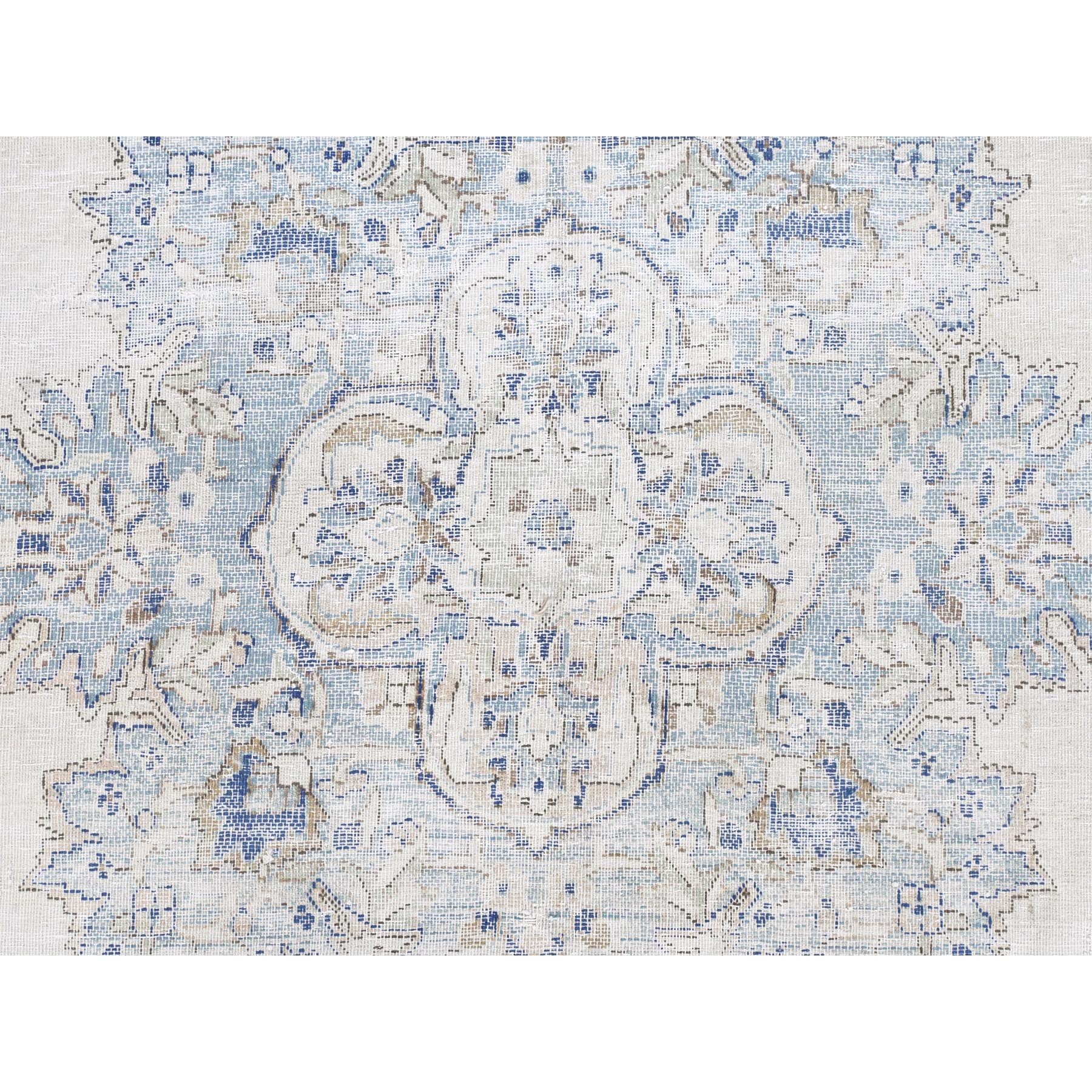 6'9"x10'1" Ivory, Cropped Thin Distressed Look Worn Wool, Hand Knotted Old Persian Kerman, Oriental Rug Sh81941