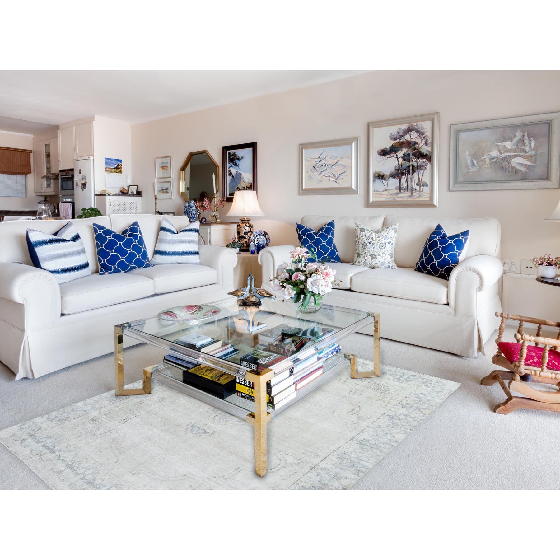 6'3"x9'6" Ivory, Worn Wool Hand Knotted, Old Persian Kerman Cropped Thin Distressed Look, Oriental Rug Sh81943