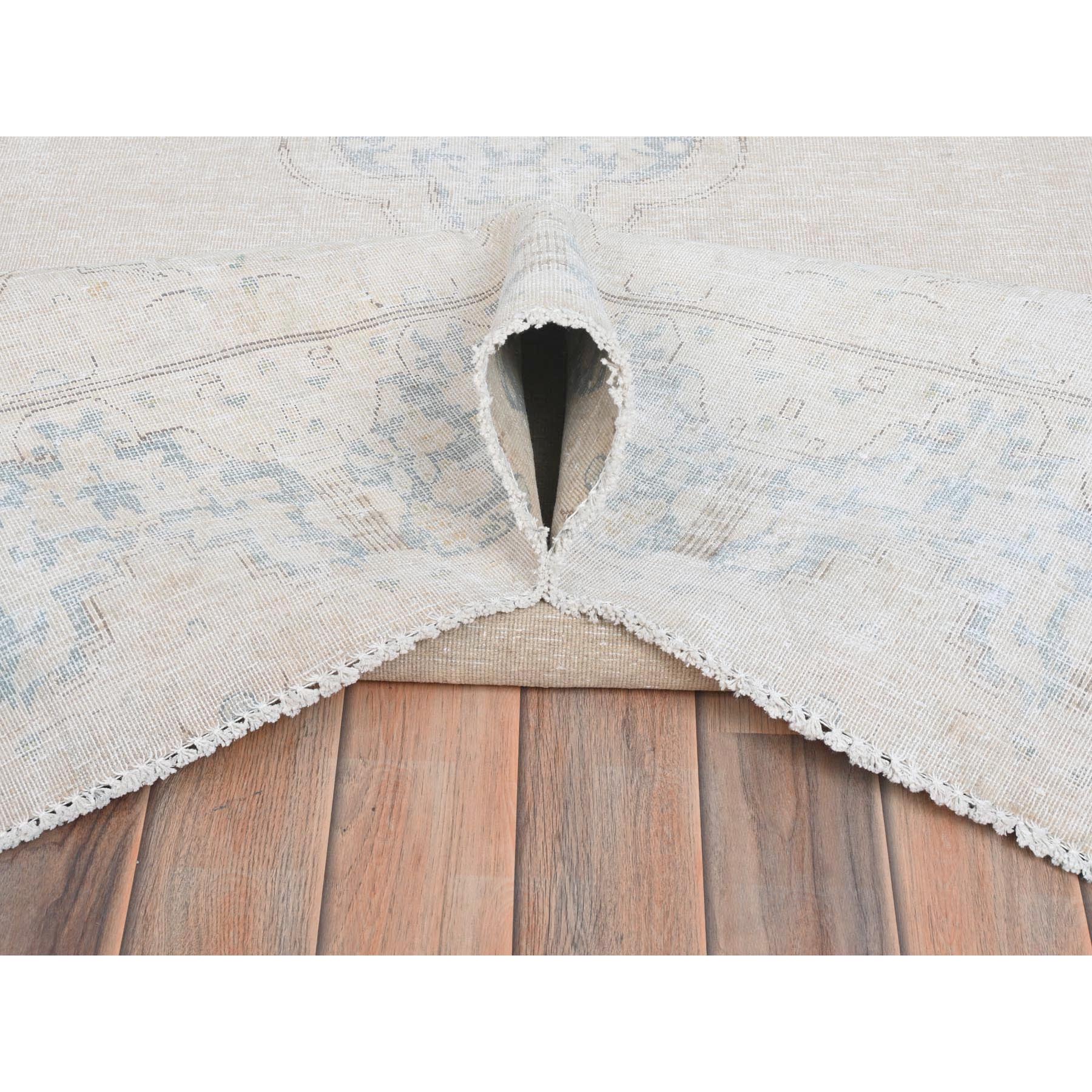 6'3"x9'6" Ivory, Worn Wool Hand Knotted, Old Persian Kerman Cropped Thin Distressed Look, Oriental Rug Sh81943