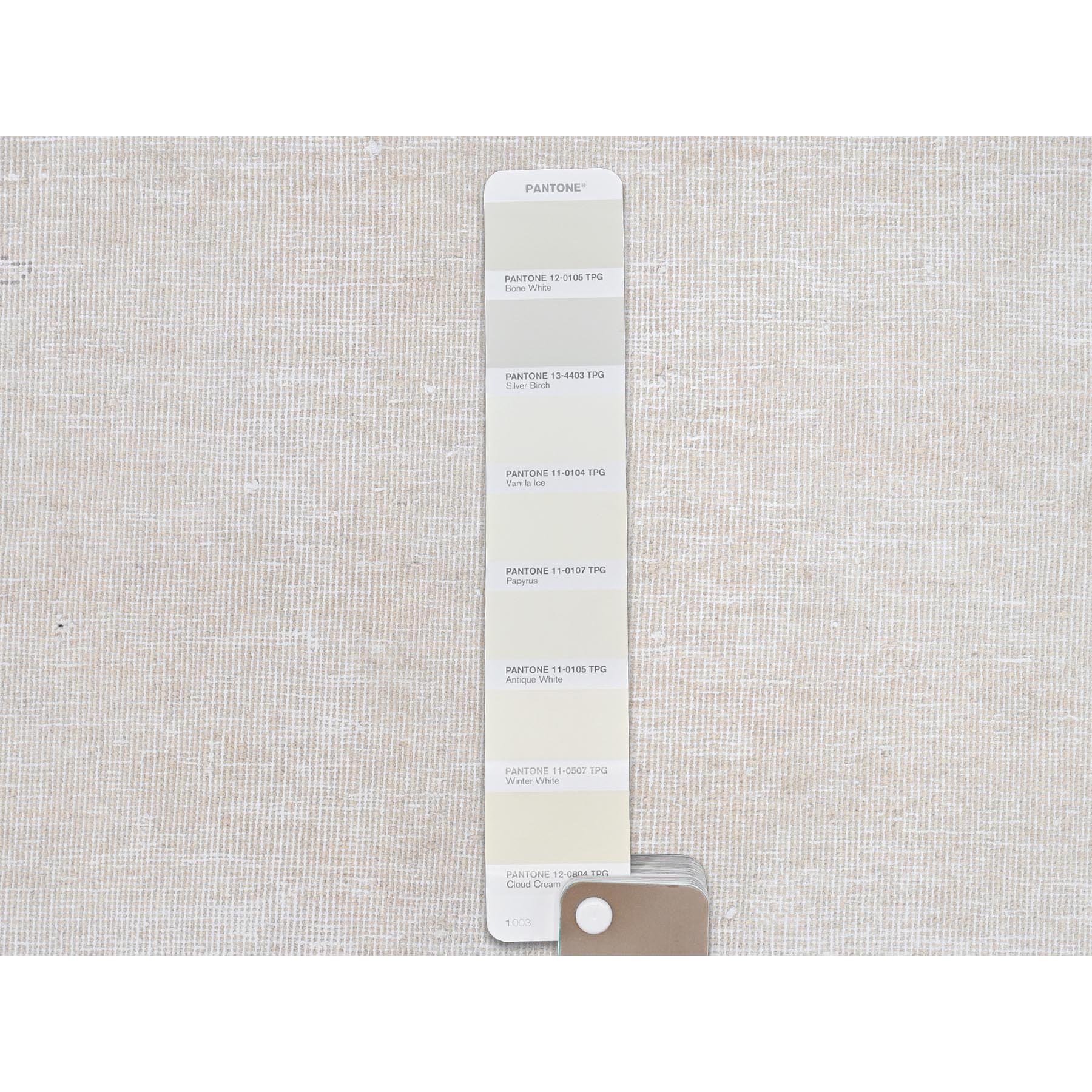 6'3"x9'6" Ivory, Worn Wool Hand Knotted, Old Persian Kerman Cropped Thin Distressed Look, Oriental Rug Sh81943