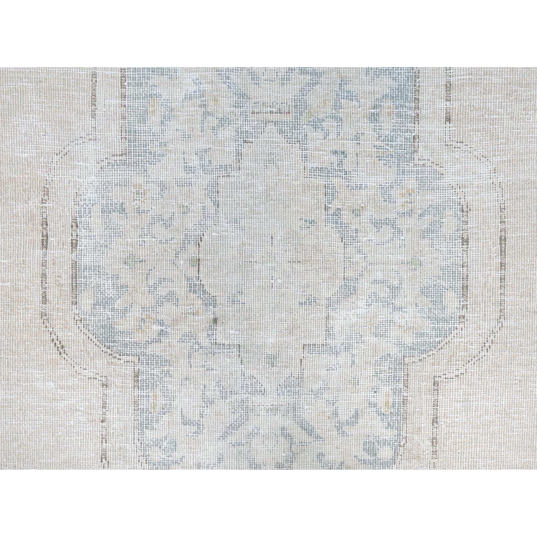 6'3"x9'6" Ivory, Worn Wool Hand Knotted, Old Persian Kerman Cropped Thin Distressed Look, Oriental Rug Sh81943