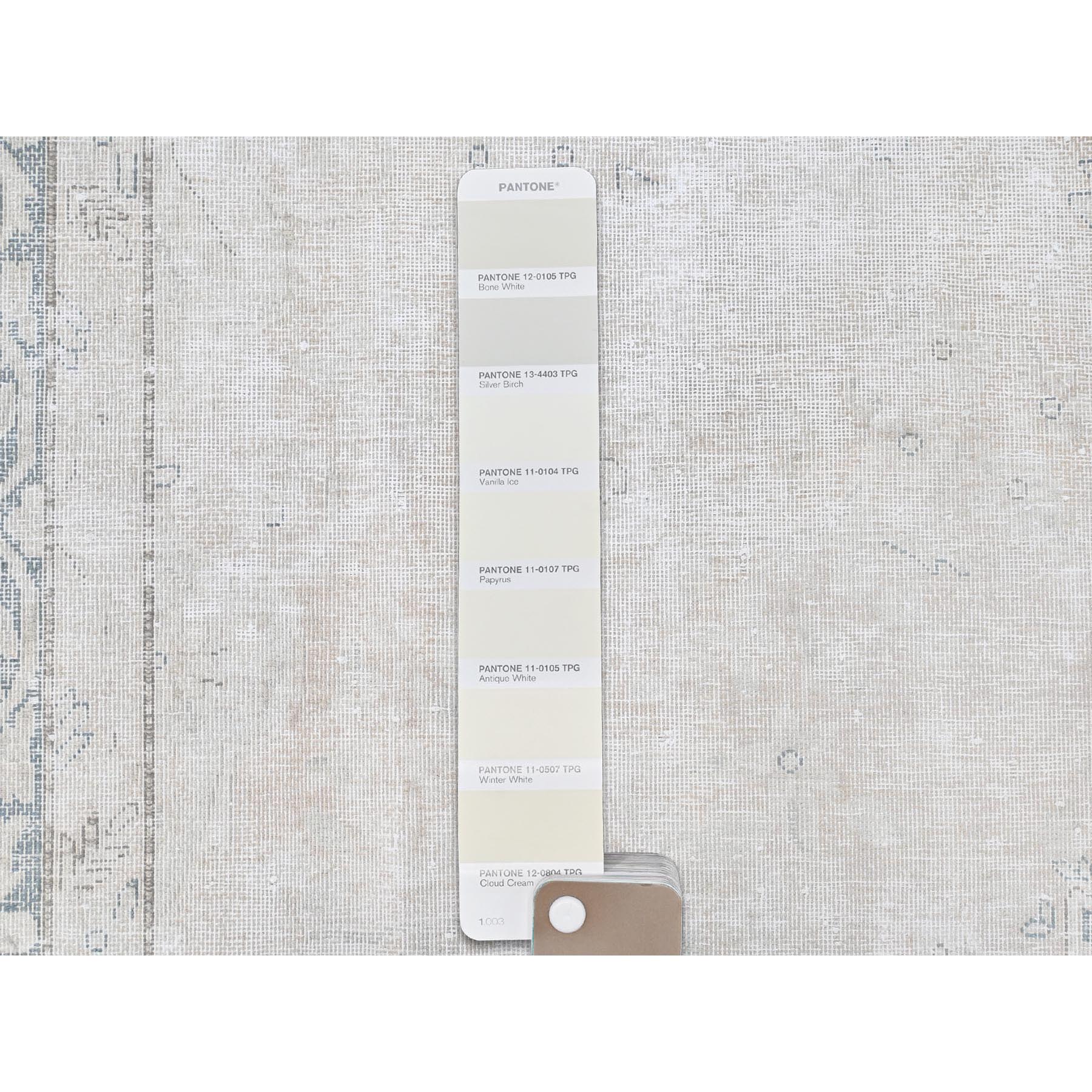 6'4"x9'3" Ivory, Distressed Look Worn Wool Hand Knotted, Vintage Persian Kerman Sheared Low, Oriental Rug Sh81944