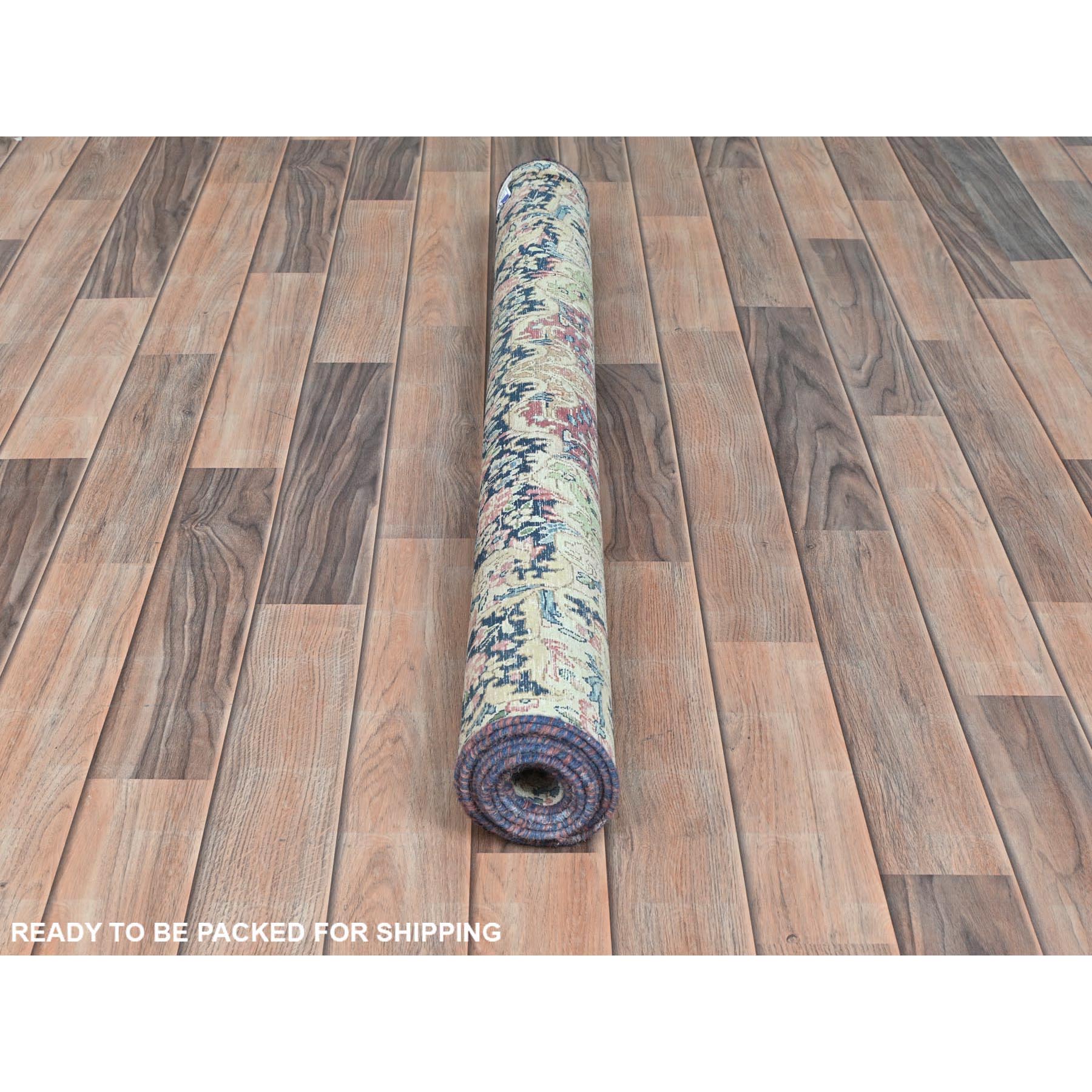 3'9"x7' Vine Red, Vintage Persian Kerman Sheared Low, Distressed Look Worn Wool Hand Knotted, Oriental Rug Sh81946