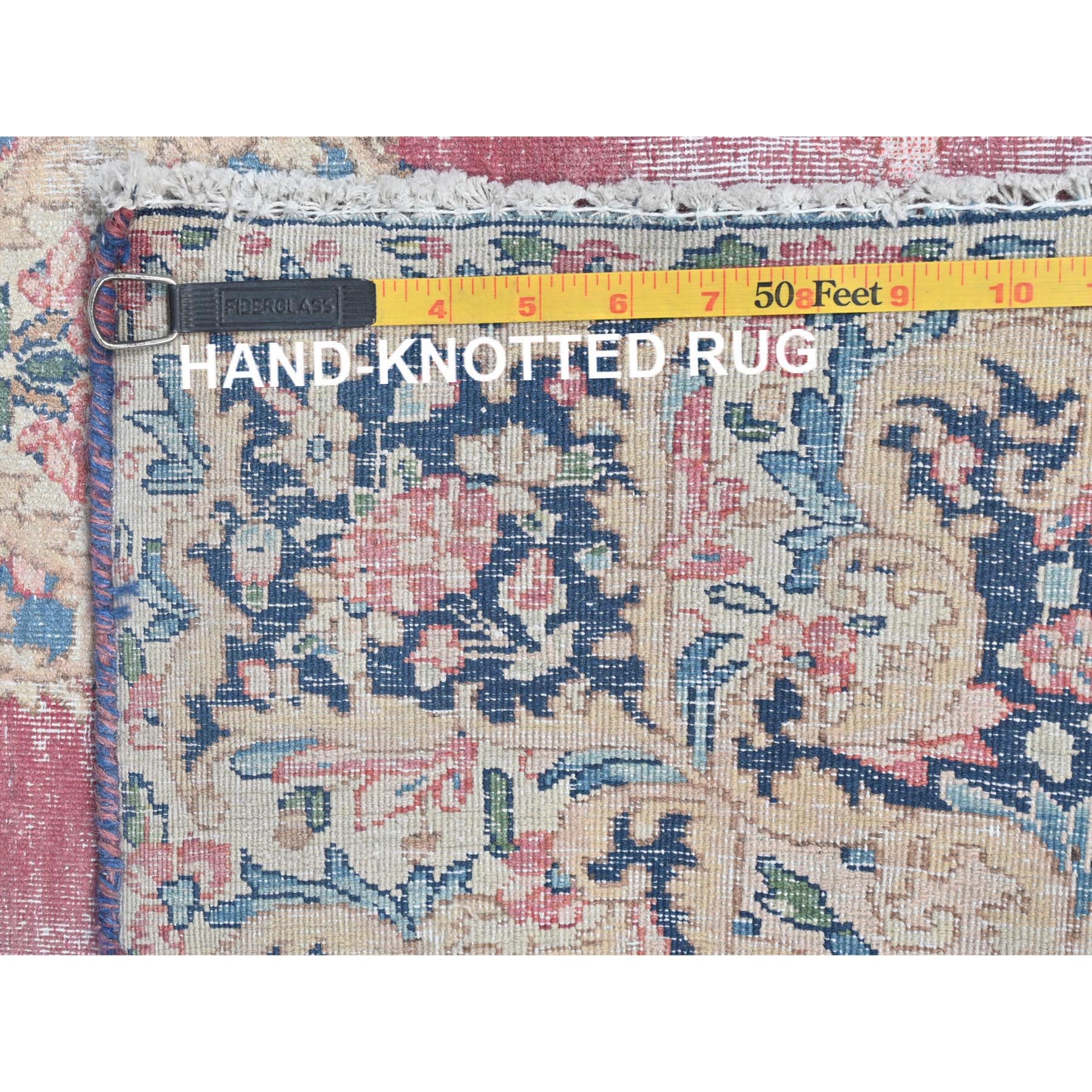 3'9"x7' Vine Red, Vintage Persian Kerman Sheared Low, Distressed Look Worn Wool Hand Knotted, Oriental Rug Sh81946