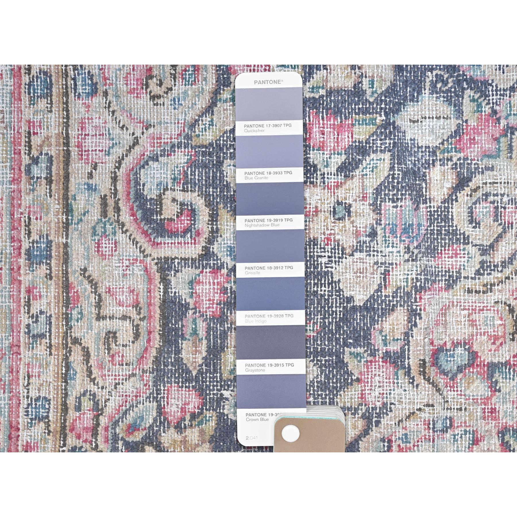 3'7"x5'9" Navy Blue, Hand Knotted Old Persian Kerman, Cropped Thin Distressed Look Worn Wool, Oriental Rug Sh81947