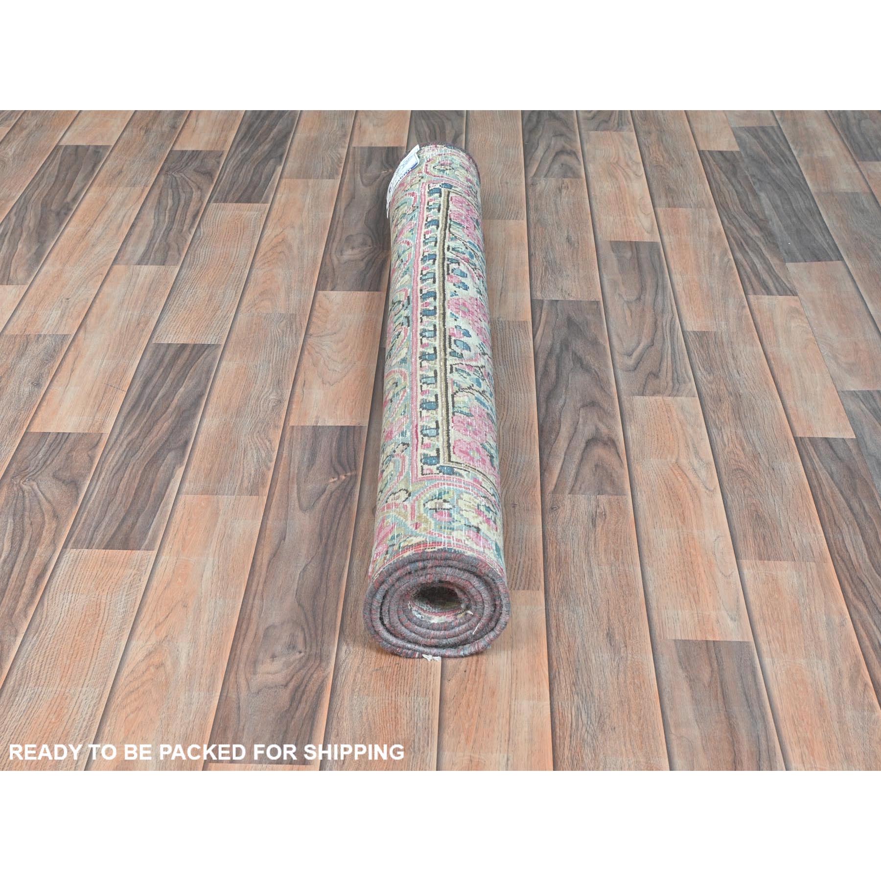 3'7"x5'9" Navy Blue, Hand Knotted Old Persian Kerman, Cropped Thin Distressed Look Worn Wool, Oriental Rug Sh81947
