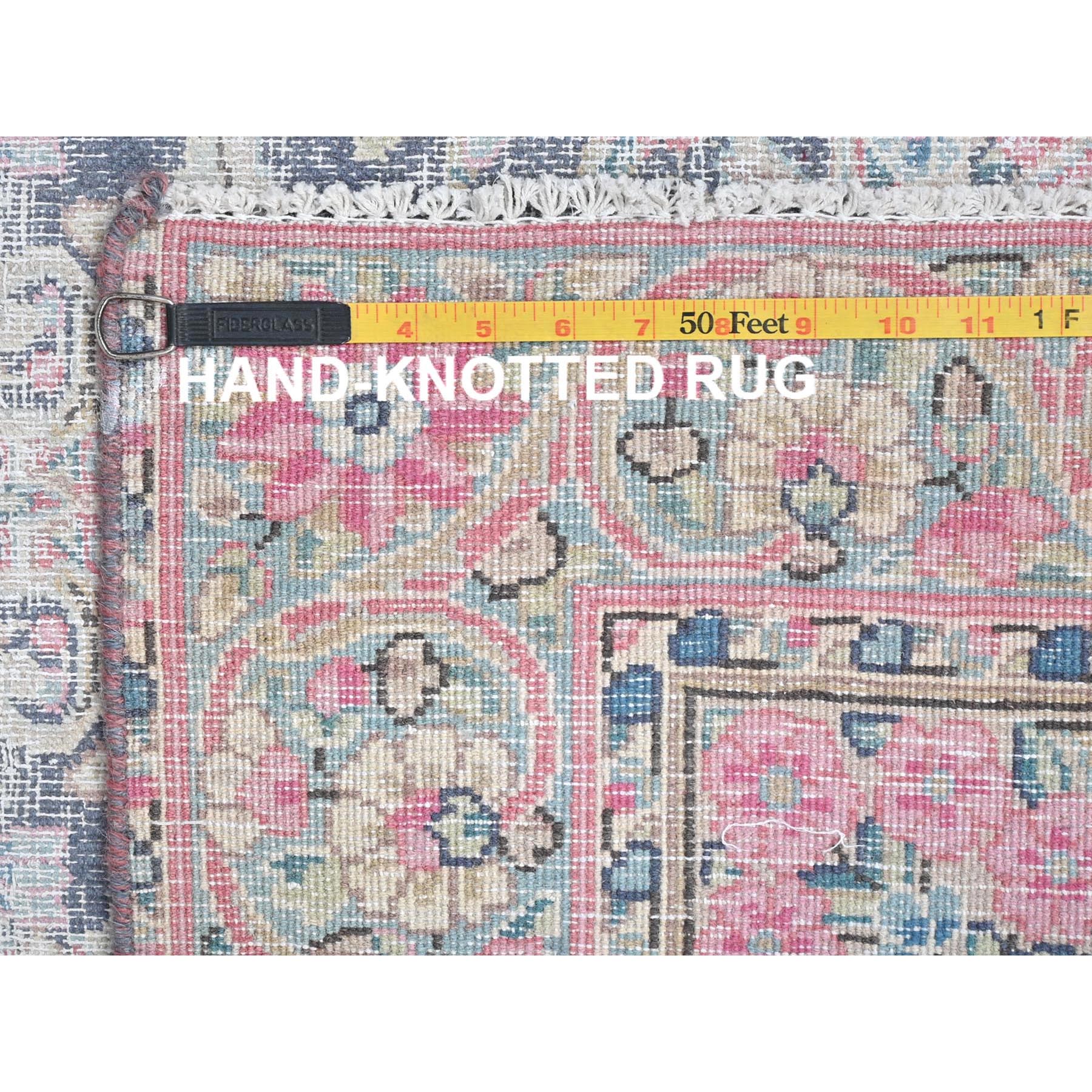 3'7"x5'9" Navy Blue, Hand Knotted Old Persian Kerman, Cropped Thin Distressed Look Worn Wool, Oriental Rug Sh81947