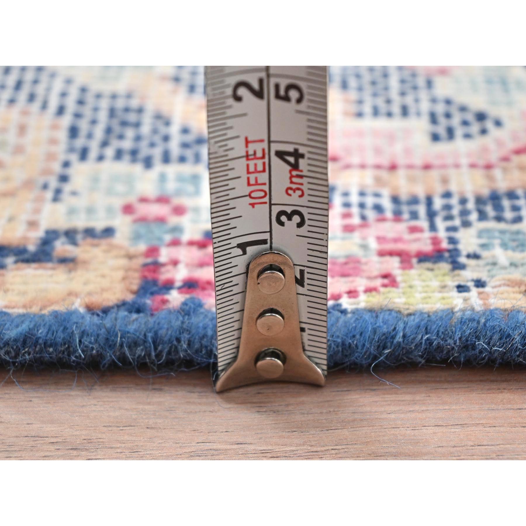 1'7"x1'7" Navy Blue, Vintage Persian Kerman Sheared Low, Distressed Look Worn Wool Hand Knotted, Square Oriental Rug Sh81948