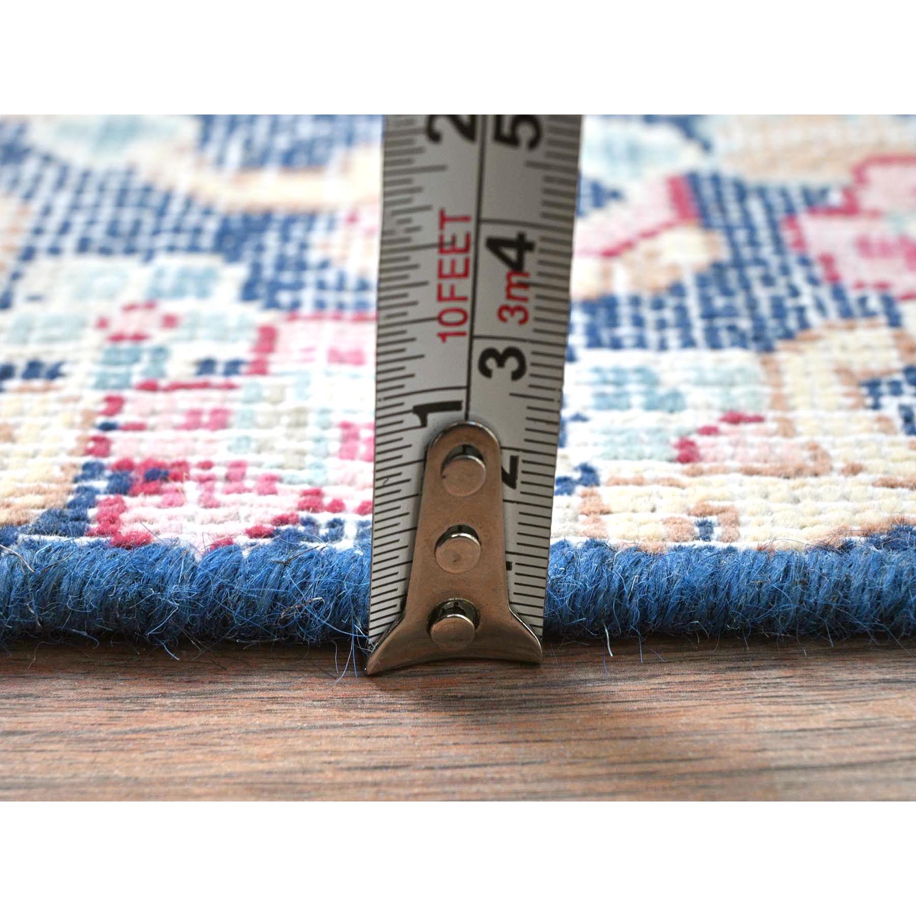 1'7"x1'7" Navy Blue, Worn Wool Hand Knotted, Vintage Persian Kerman Sheared Low Distressed Look, Square Oriental Rug Sh81950